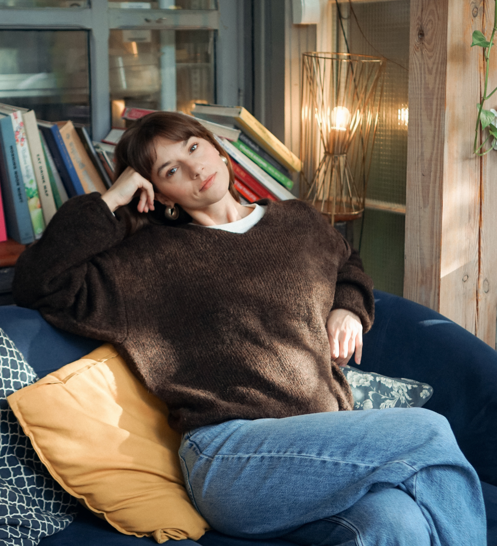 GEMMA Lekki sweter z wełną i moherem - czekolada