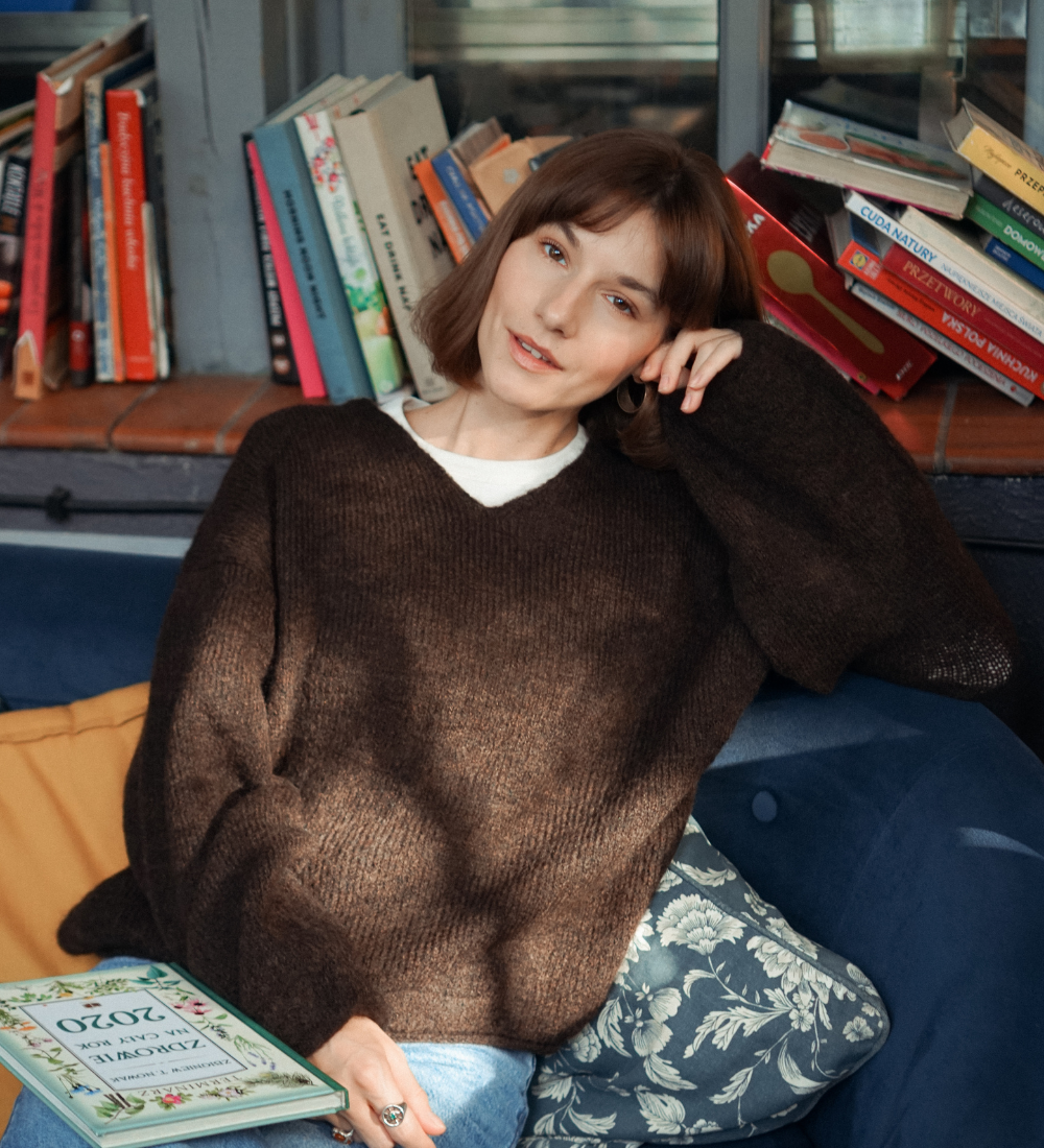 GEMMA Lekki sweter z wełną i moherem - czekolada