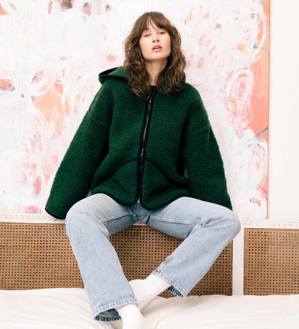 MIŚ Wełniana kurtka/bluza z kapturem - butelkowa zieleń