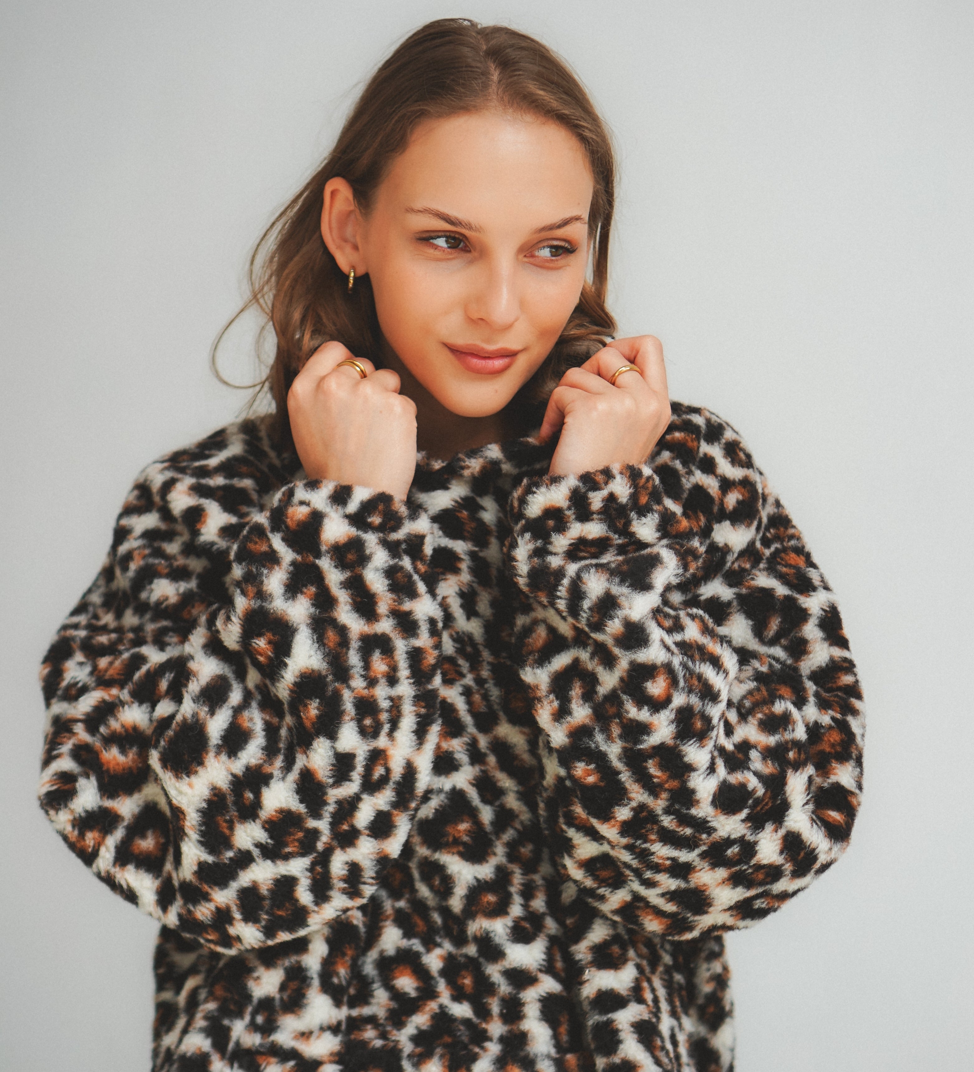 BOOM Wełniana bluza z kapturem merino - panterka