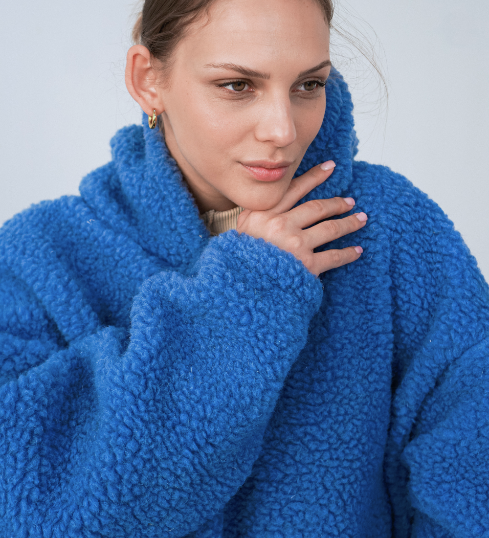 BOOM Wełniana bluza z kapturem merino - niebieska