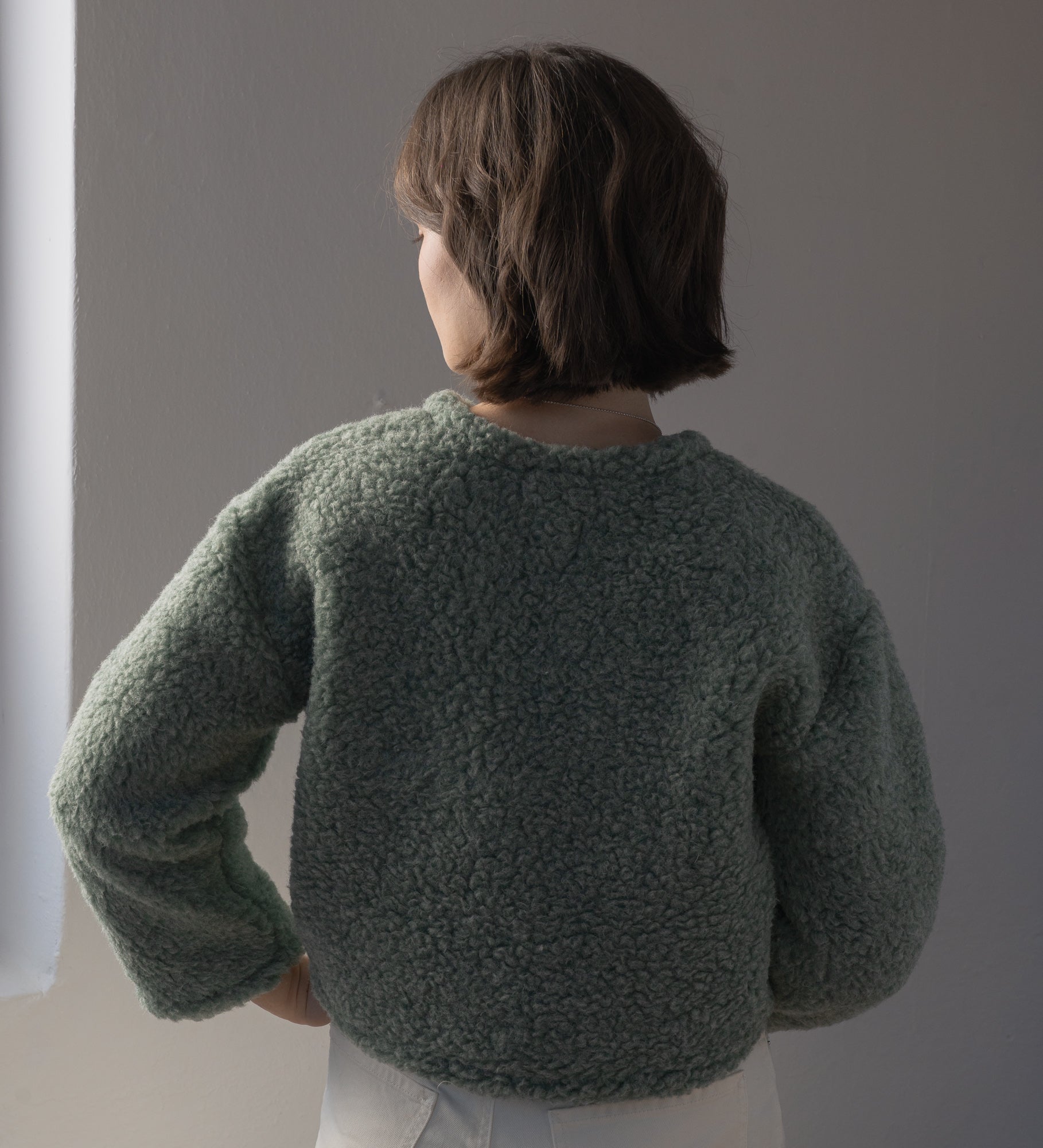OLI Short boiled merino wool hoodie - forest moss