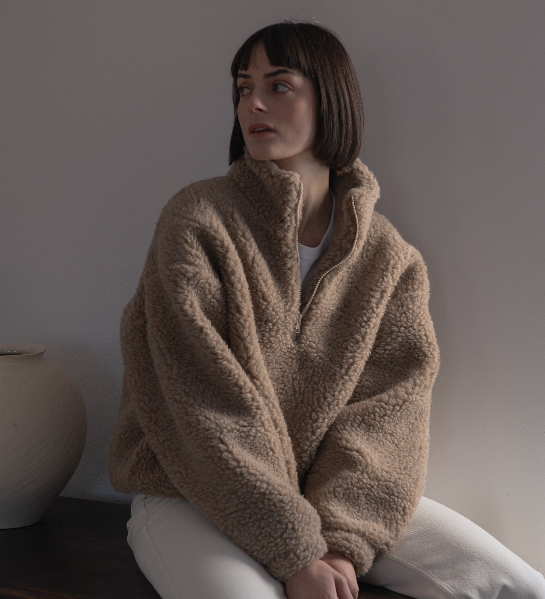 MYRRA Polar sherpa z wełny merino - dębowy