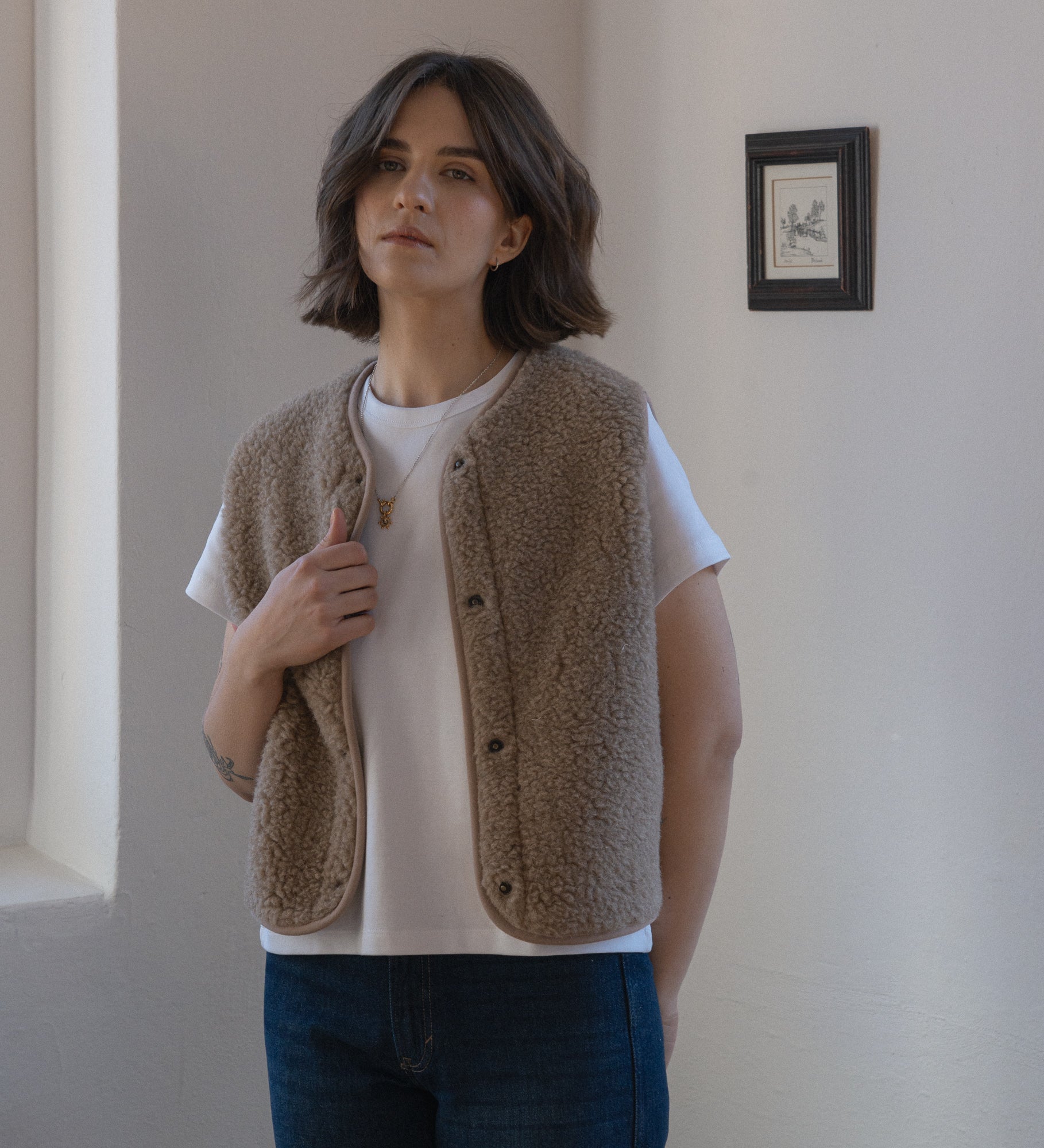 GAJA Zapinana kamizelka z wełny merino - dębowa