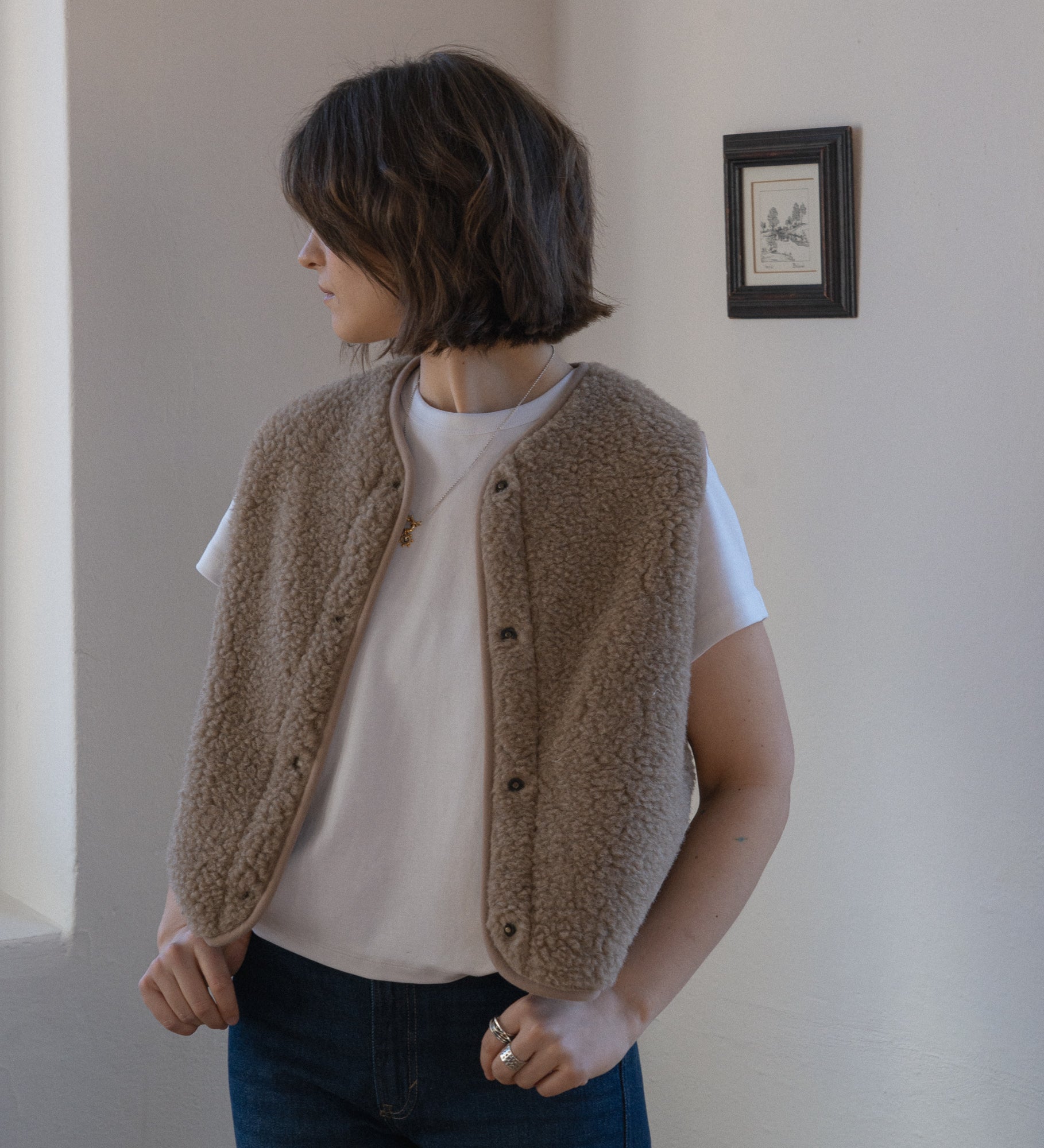 GAJA Zapinana kamizelka z wełny merino - dębowa