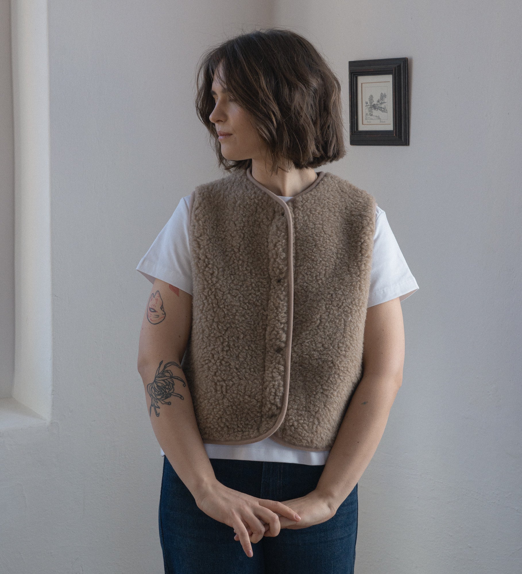 GAJA Zapinana kamizelka z wełny merino - dębowa