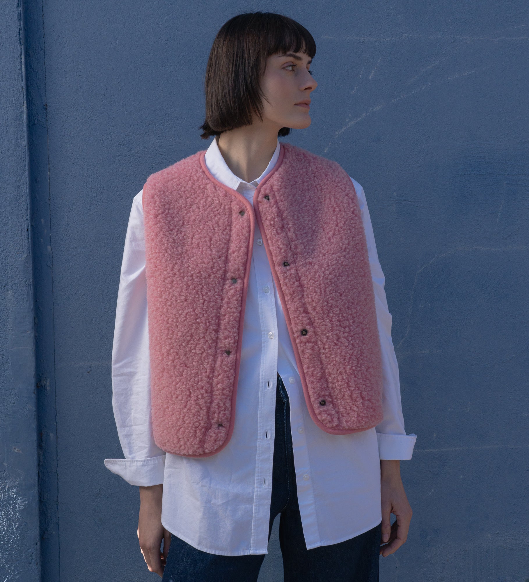 GAJA Zapinana kamizelka z wełny merino - różana