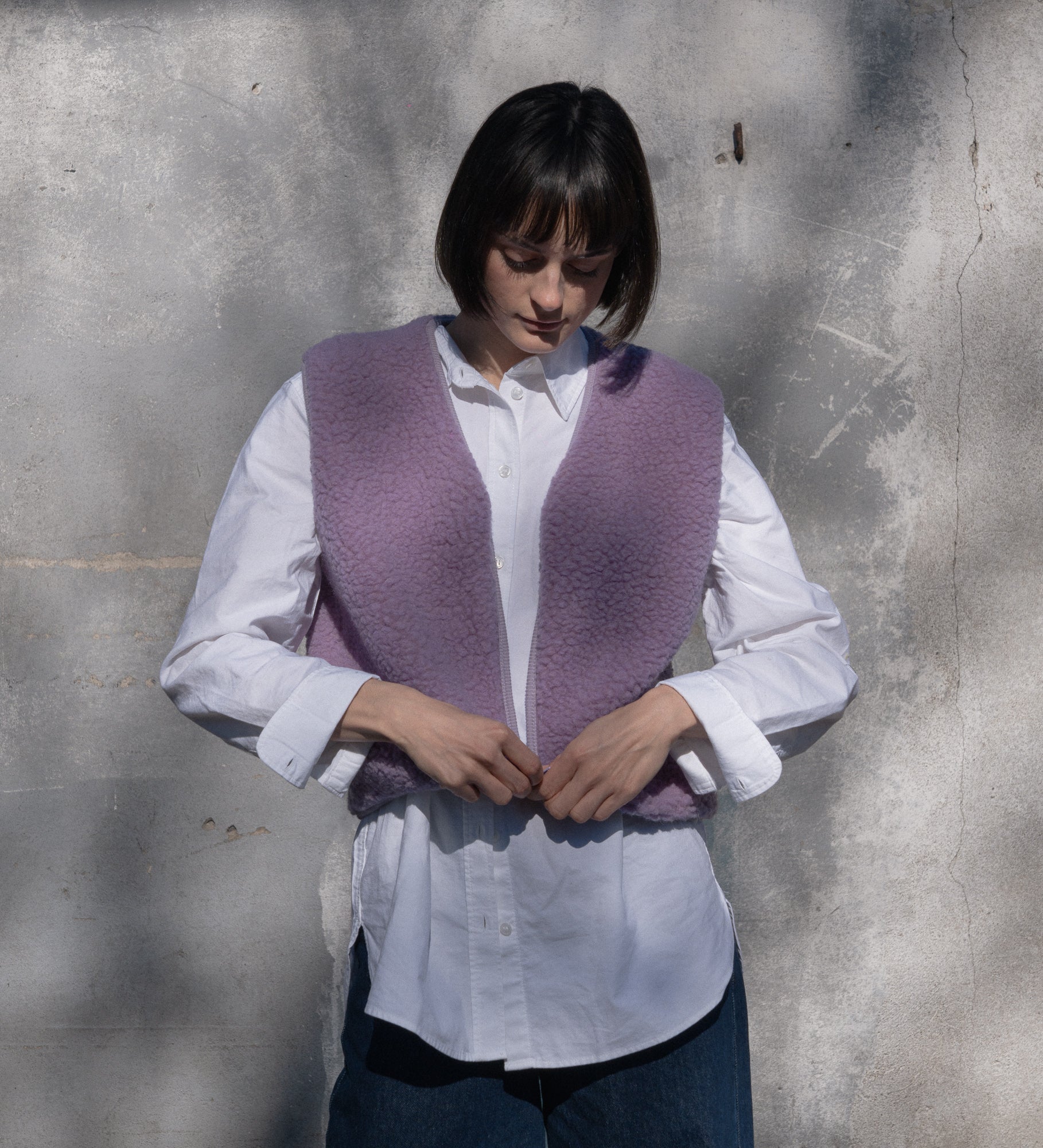 VILDE Zip merino wool gilet - violet