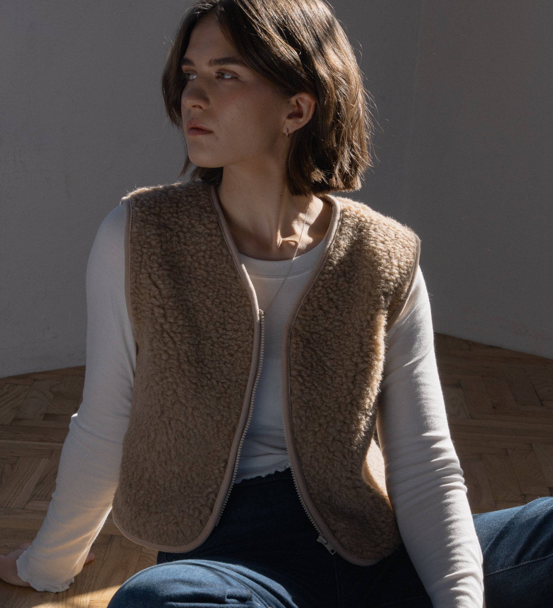 VILDE Wełniana kamizelka na zamek - dębowa