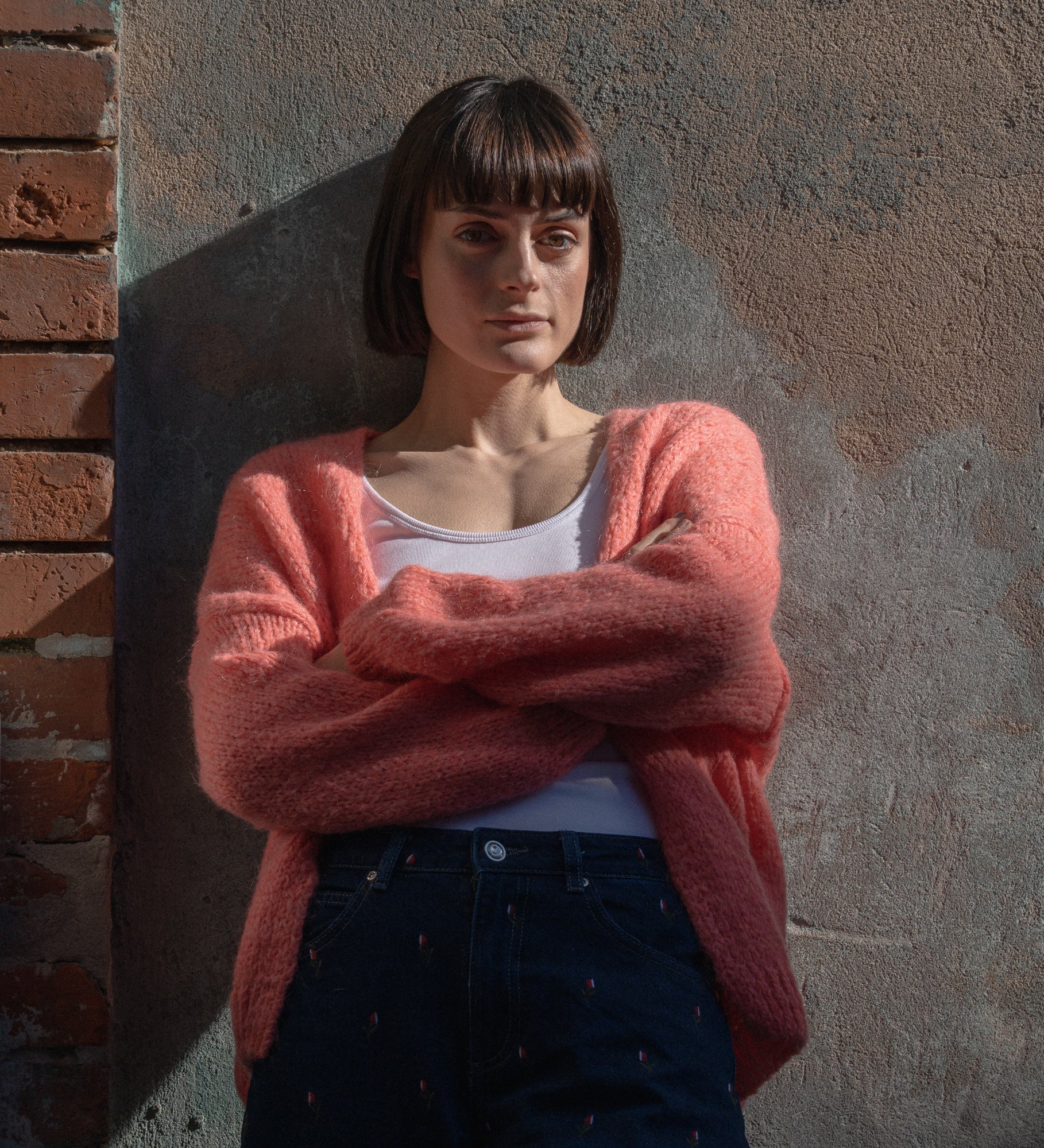 ASTRID Wełniany sweter z wełny i moheru - koralowy