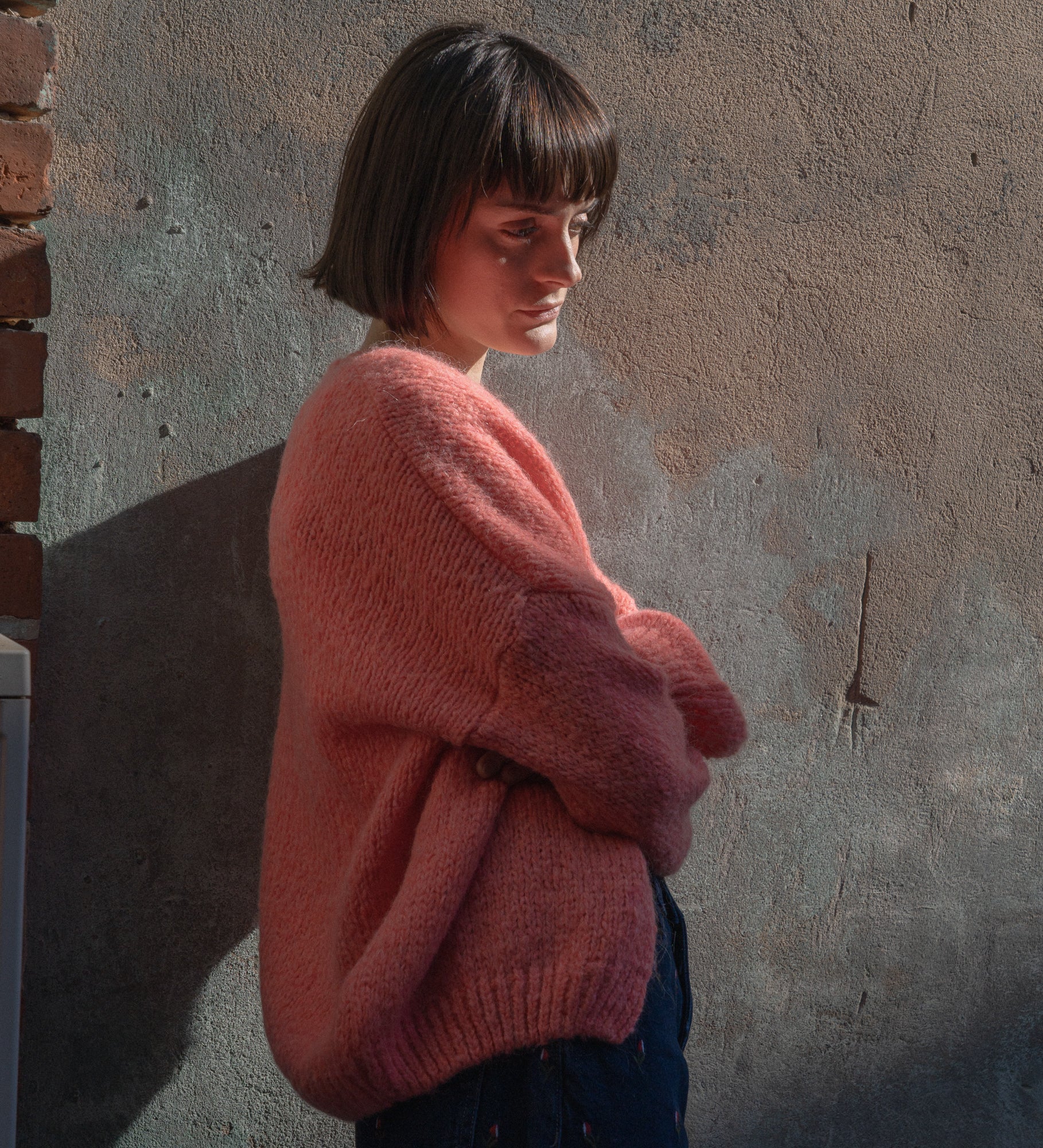 ASTRID Wełniany sweter z wełny i moheru - koralowy