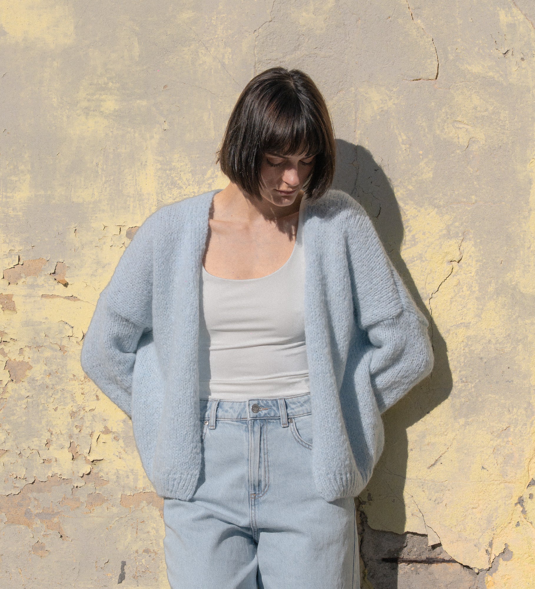 ASTRID Wełniany sweter z wełny i moheru - błękitny