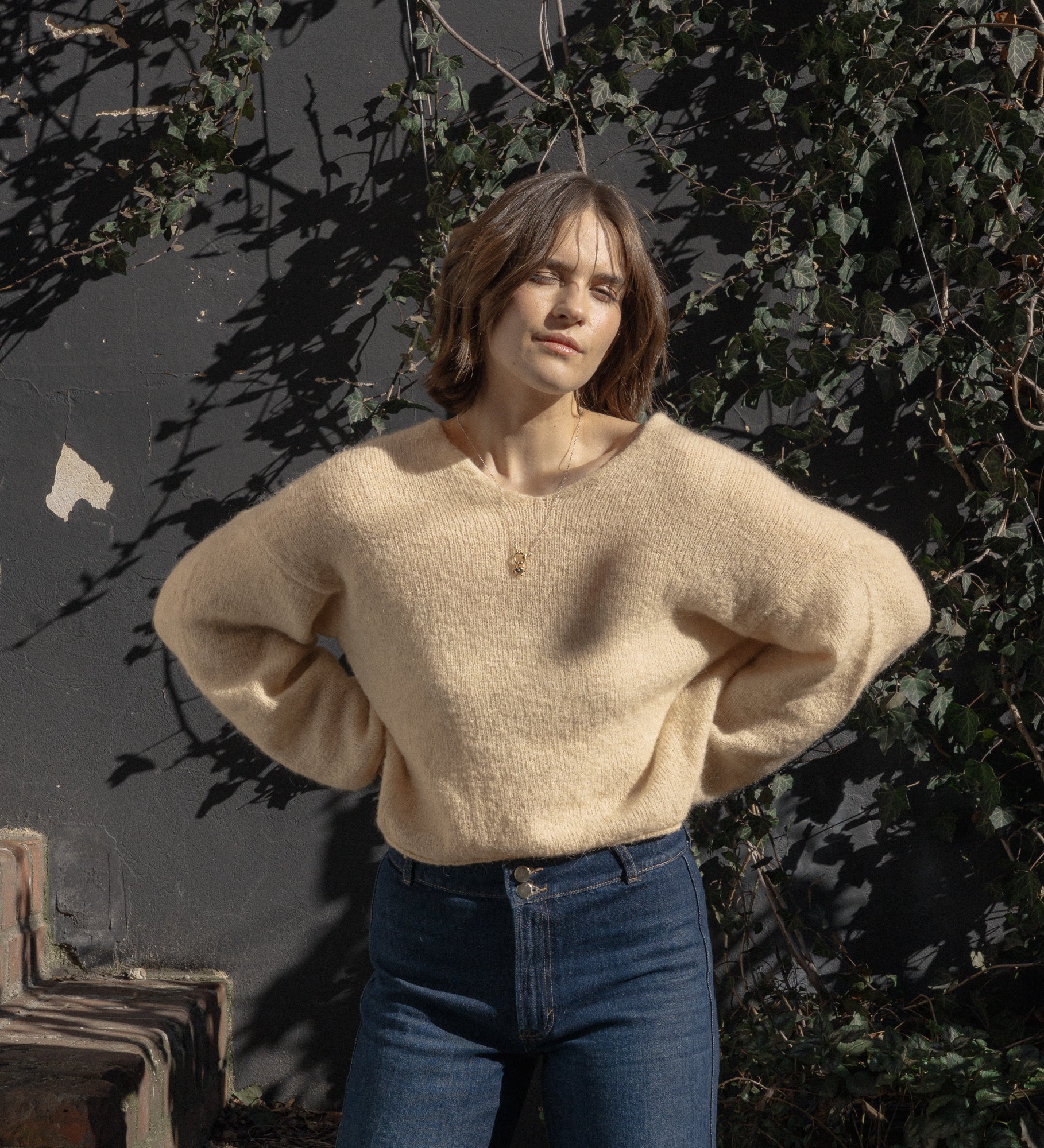 GEMMA Lekki sweter z wełną i moherem - słomkowy