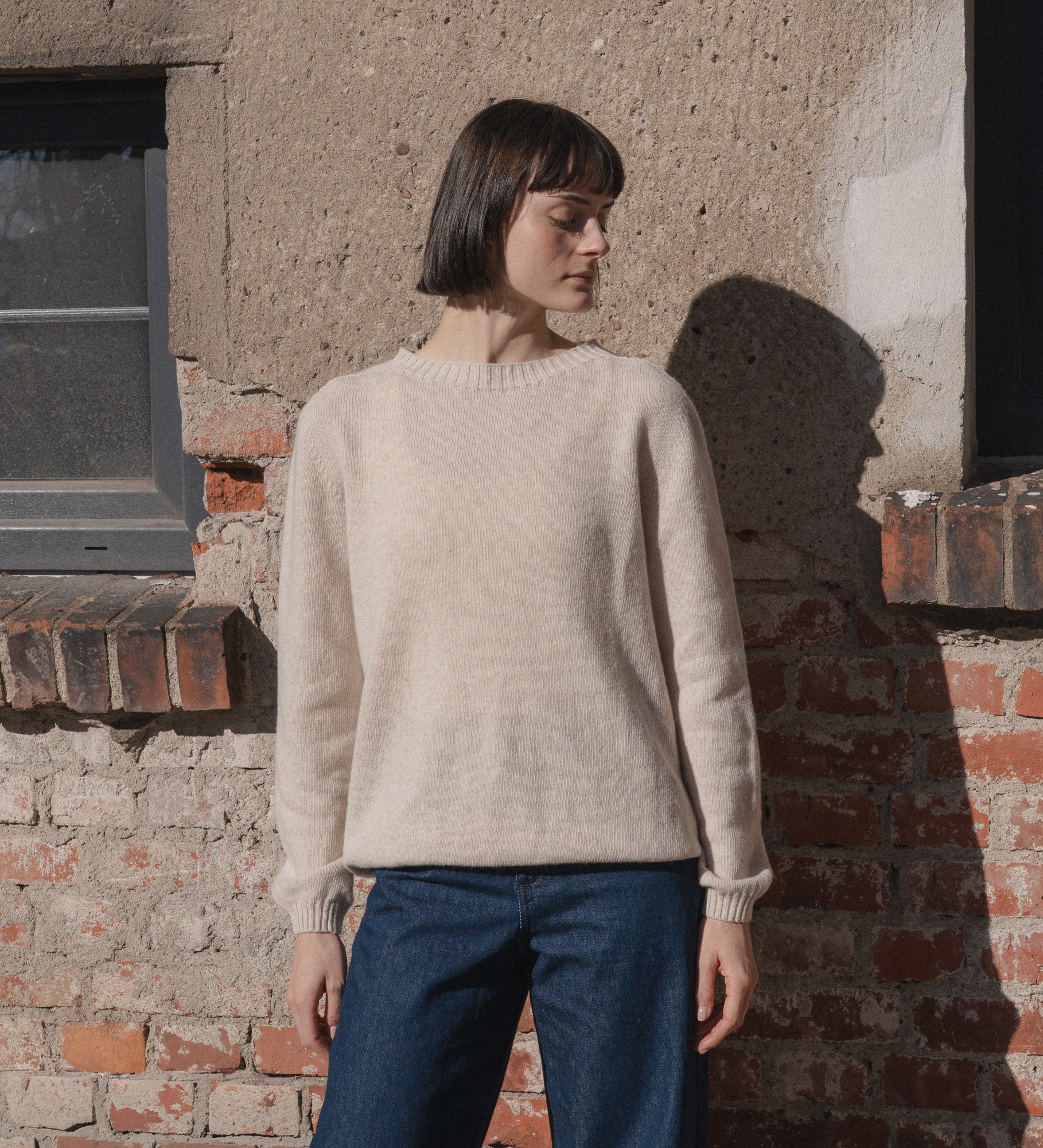 TYRA Klasyczny sweter z wełny merino - jasnobeżowy