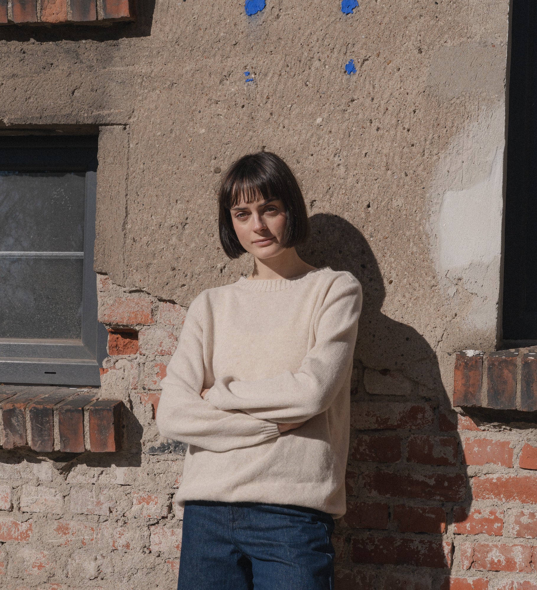 TYRA Klasyczny sweter z wełny merino - jasnobeżowy