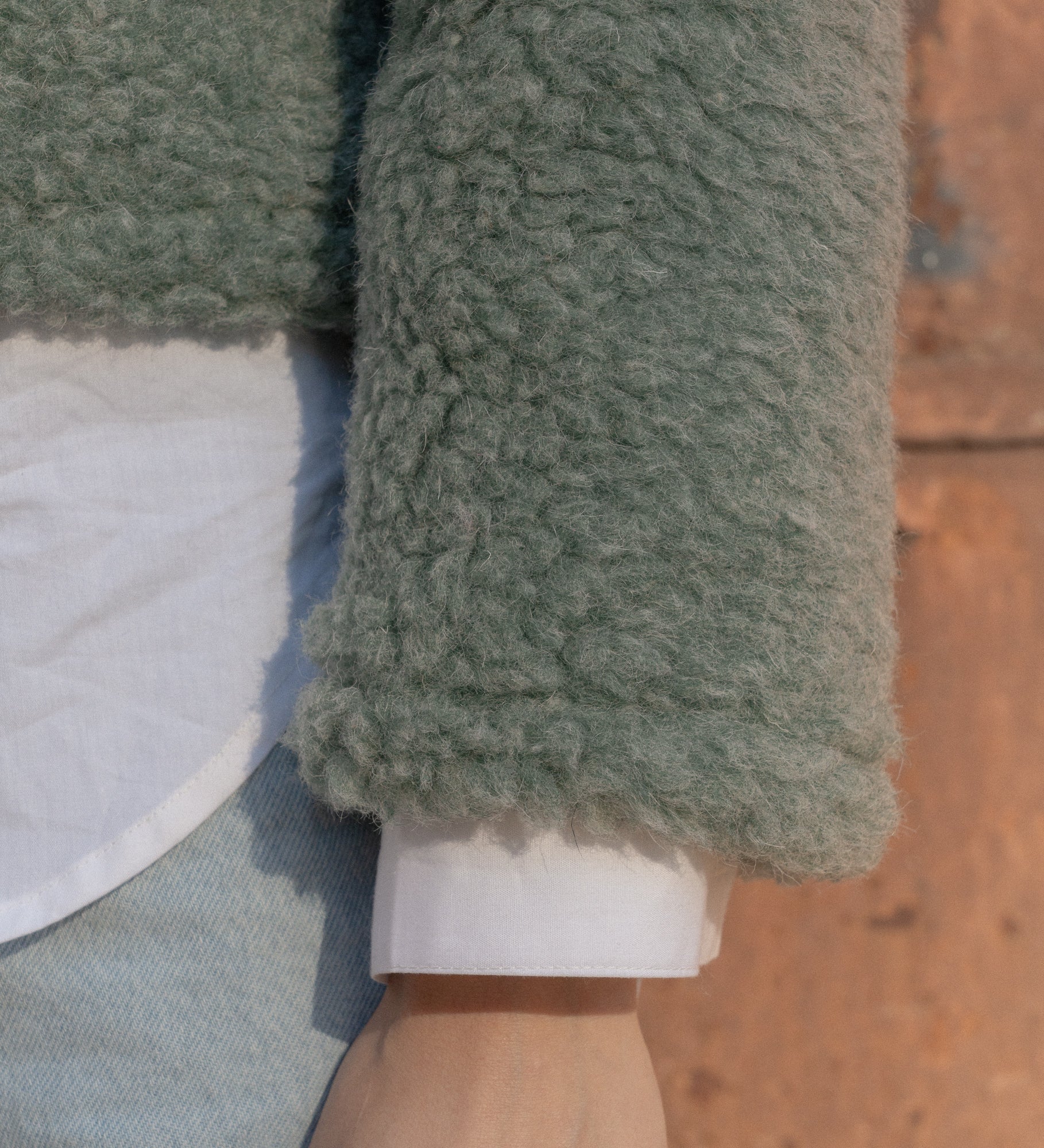 OLI Short boiled merino wool hoodie - forest moss