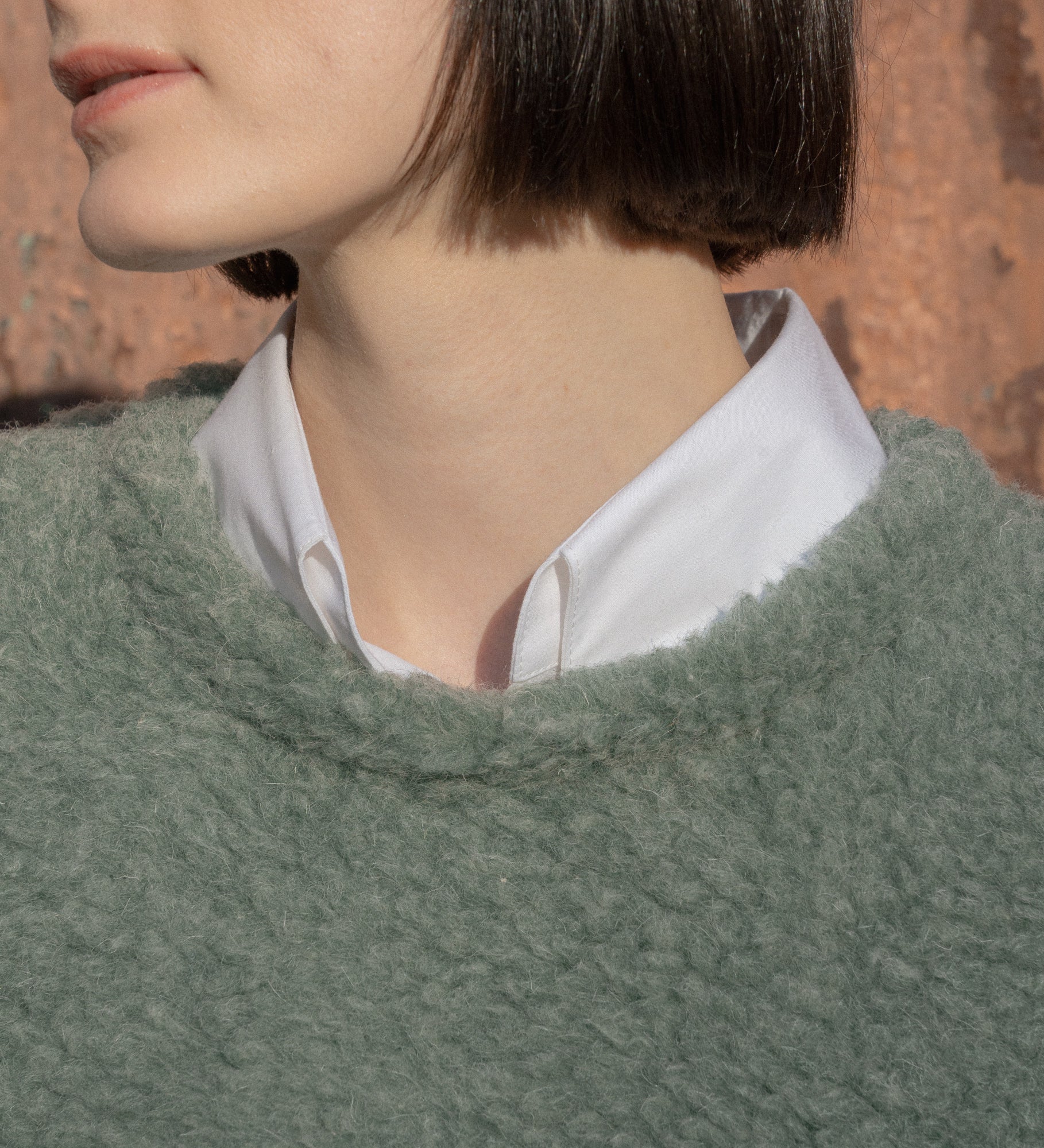 OLI Short boiled merino wool hoodie - forest moss