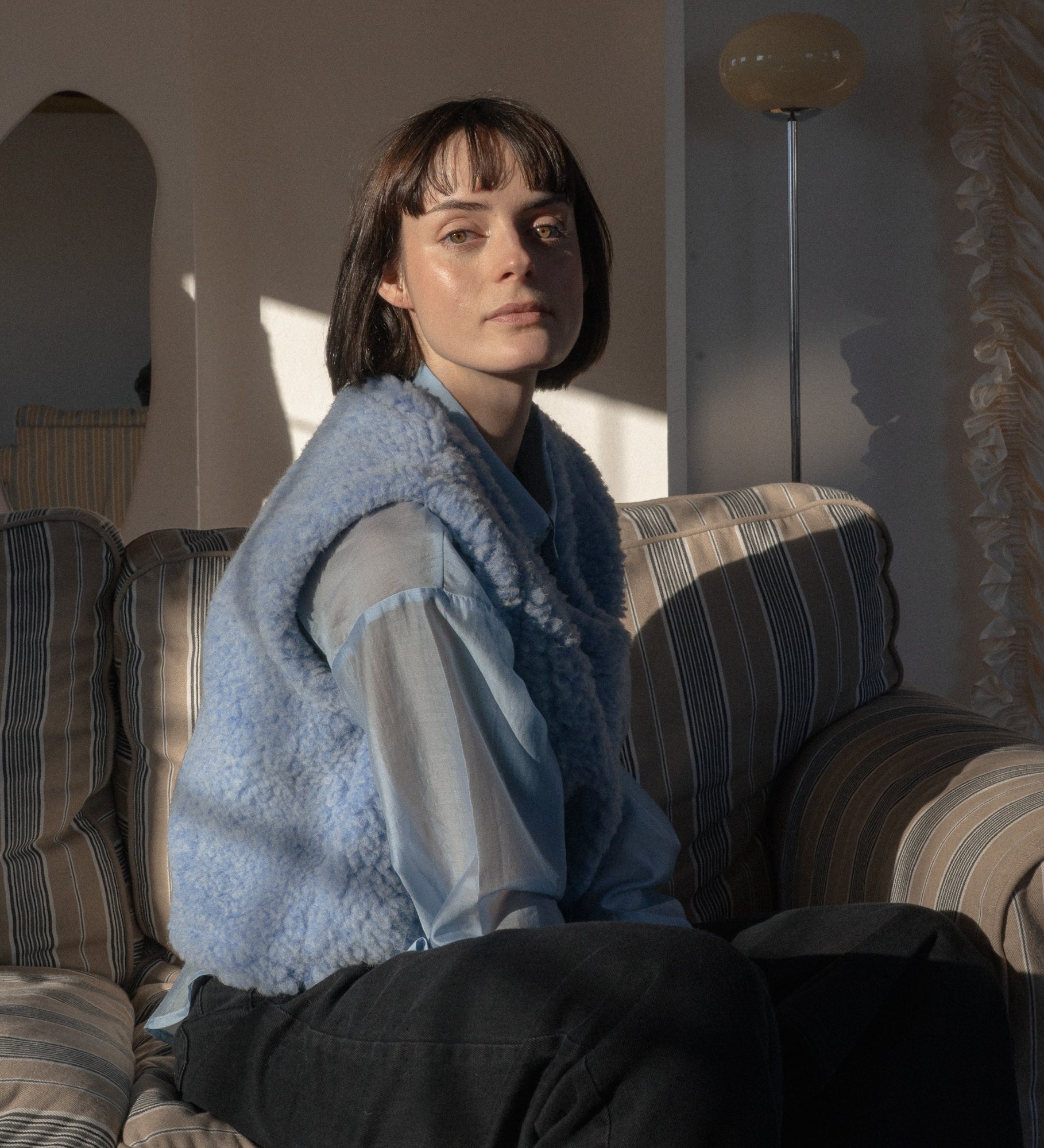 RUNA Kamizelka przez głowę z wełny merino - błękit