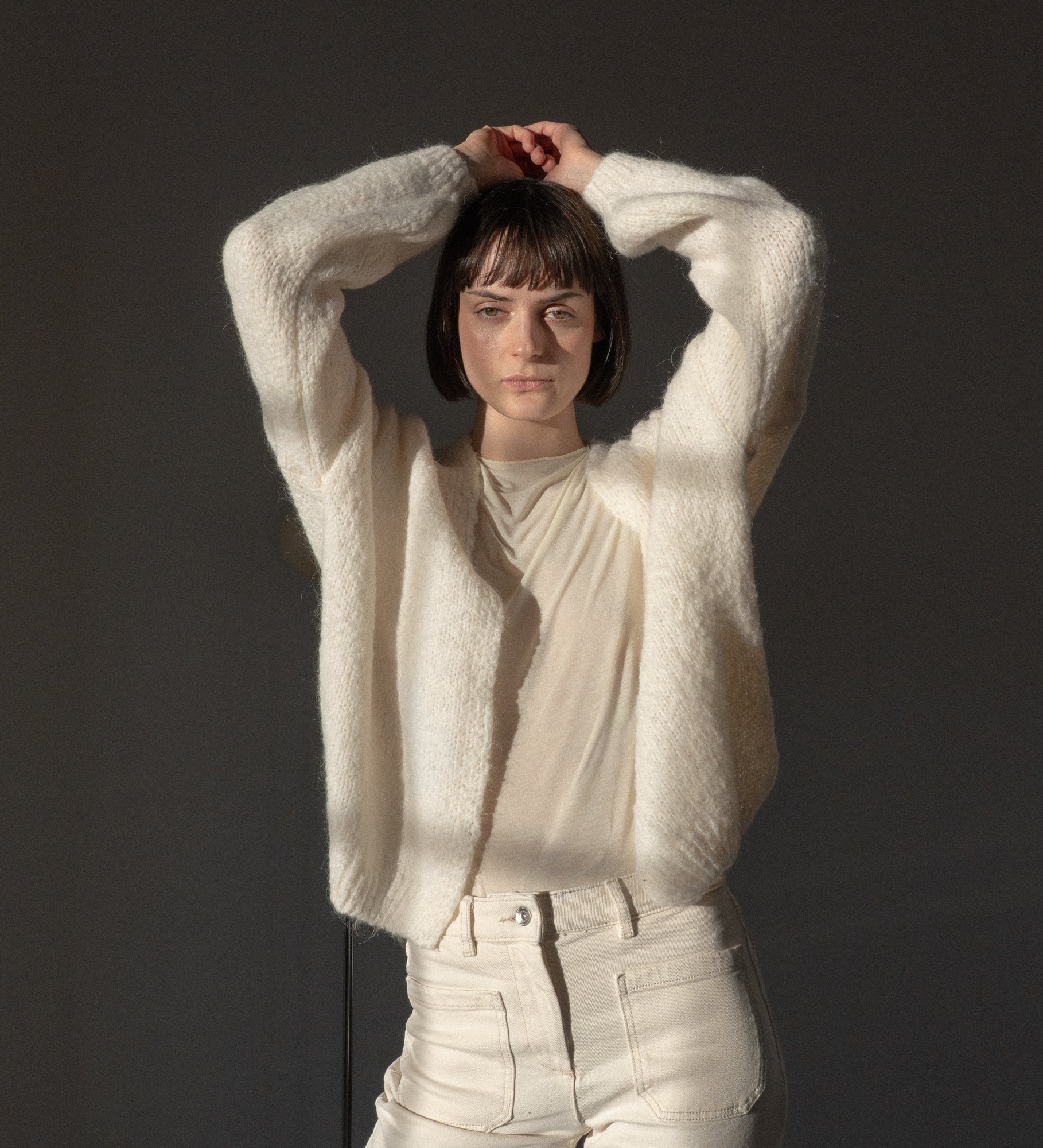 ASTRID Wełniany sweter damski z wełny i moheru - ecru