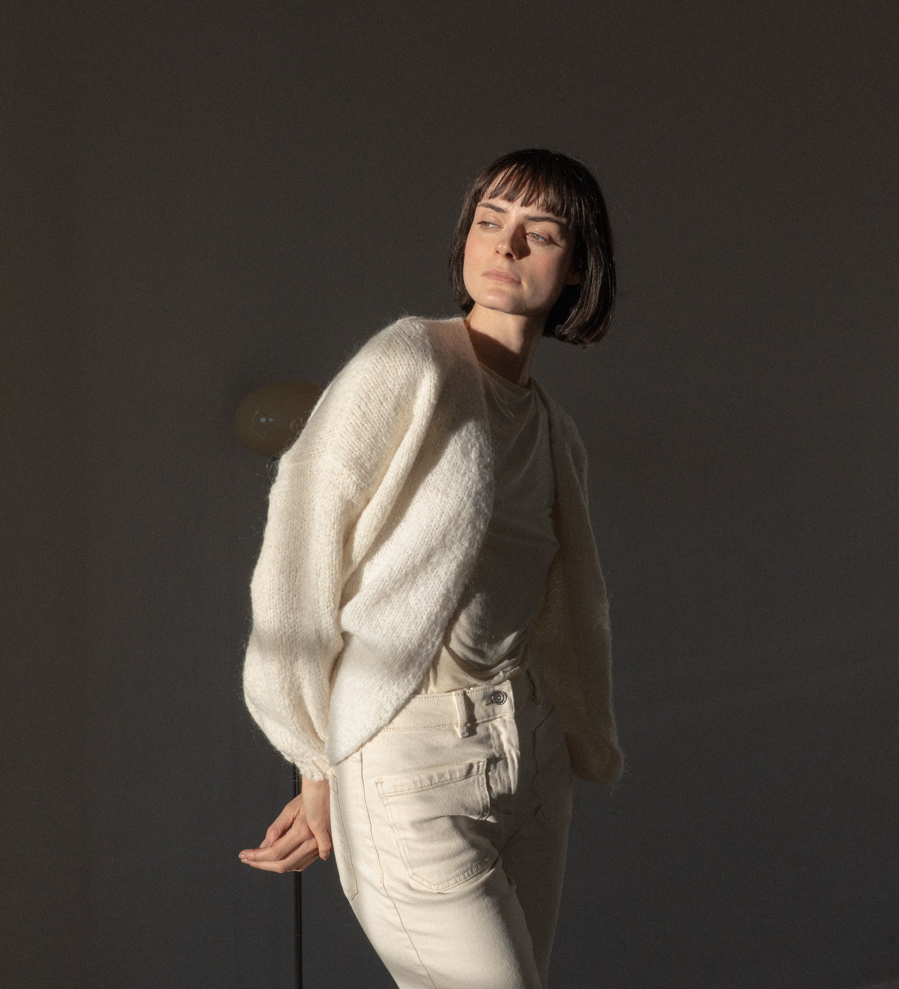 ASTRID Wełniany sweter damski z wełny i moheru - ecru