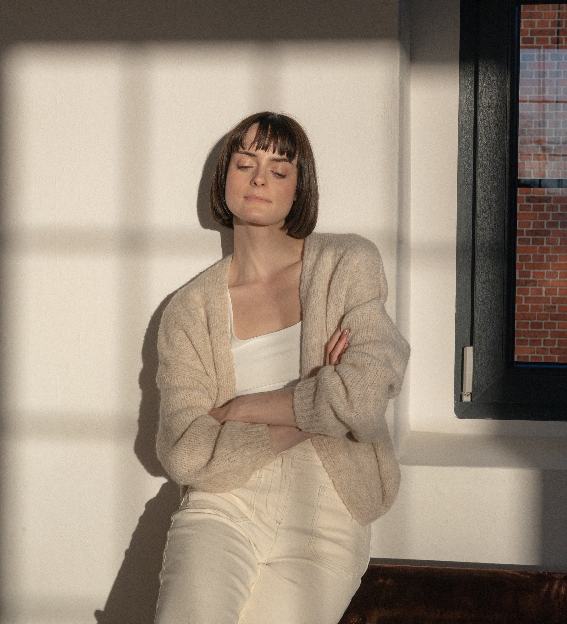 ASTRID Wełniany sweter damski z wełny i moheru - beżowy