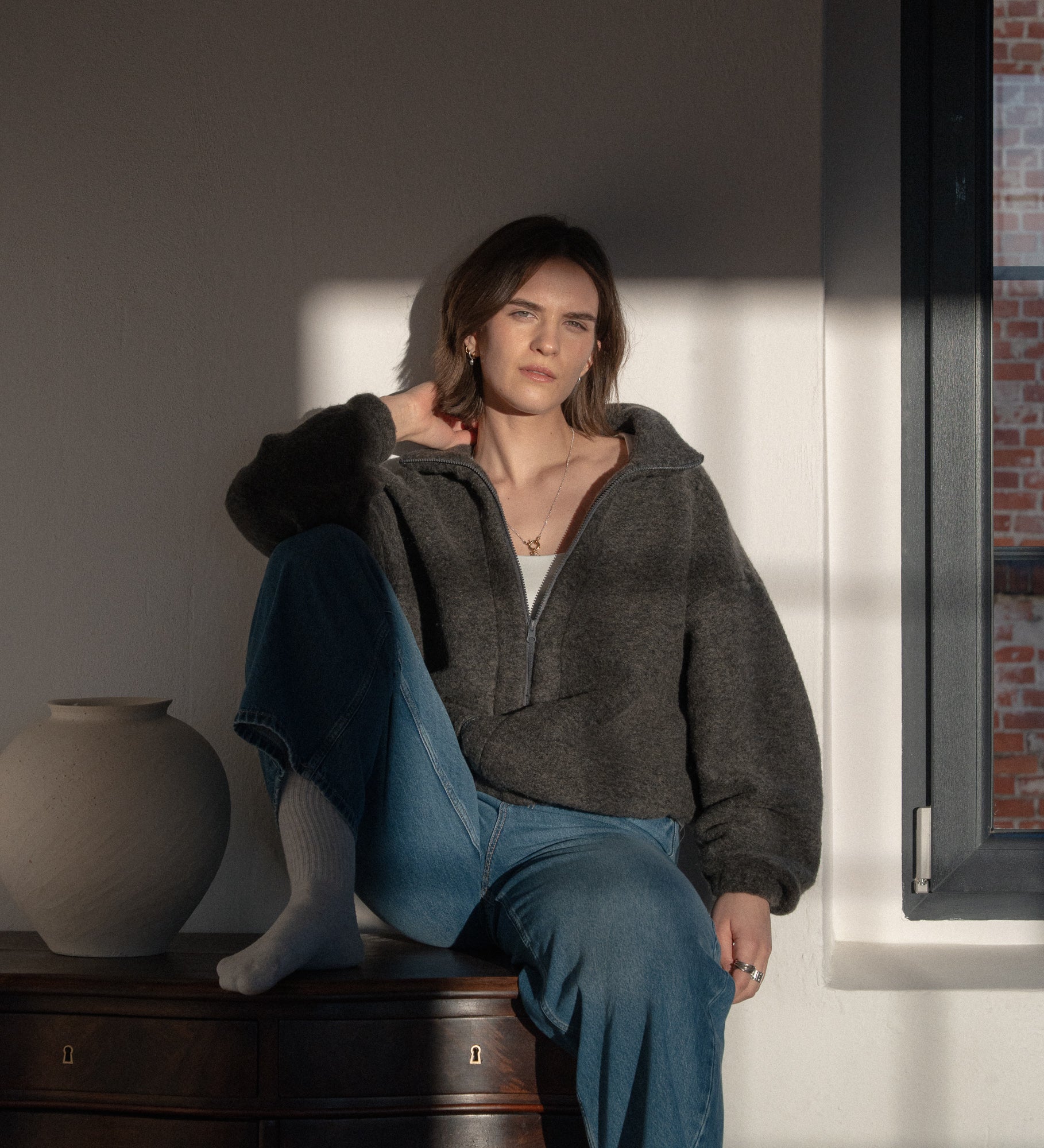 RIVIA Lekka bomberka z wełny merino i bawełny -  grafitowy