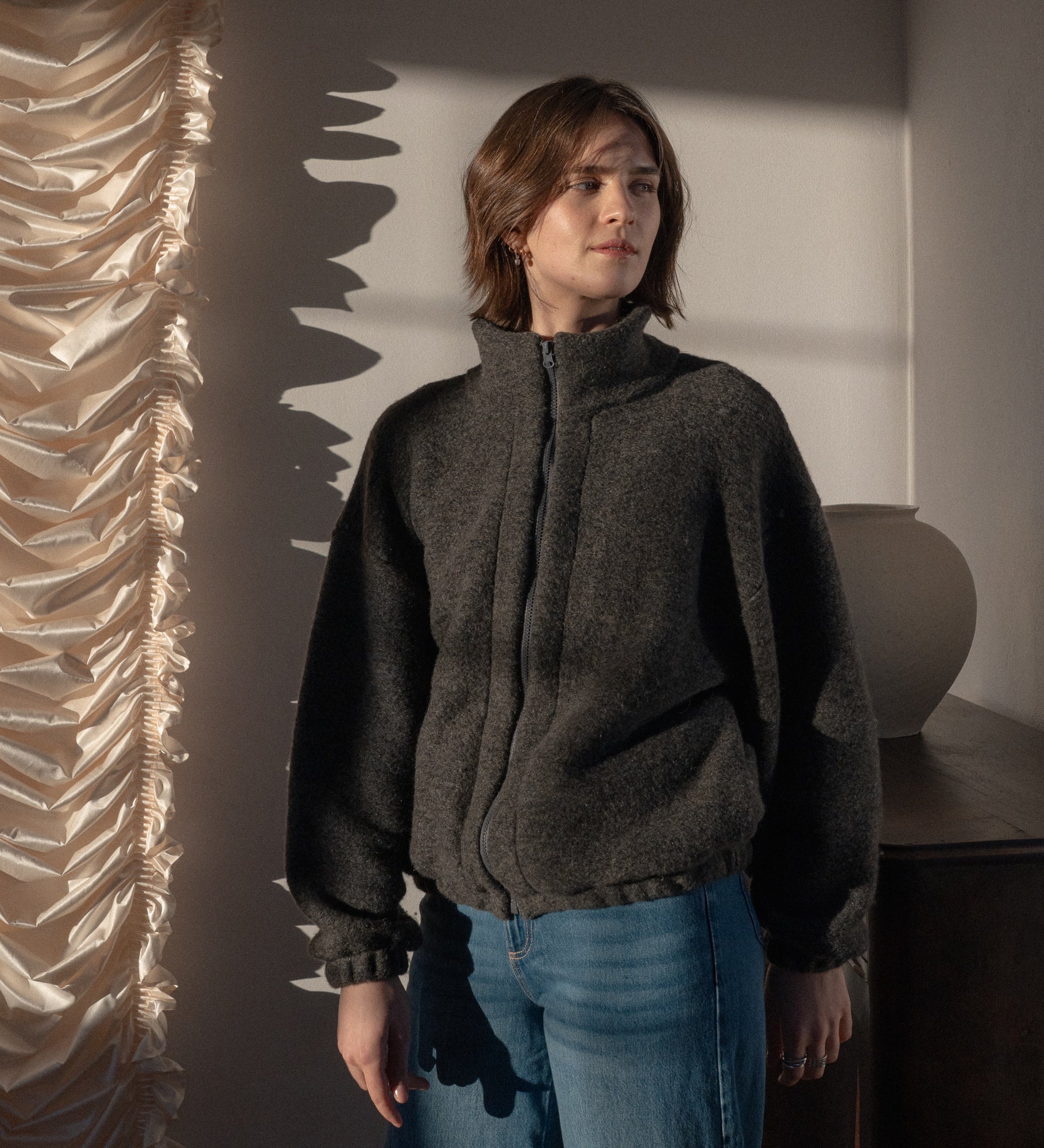 RIVIA Lekka bomberka z wełny merino i bawełny -  grafitowy