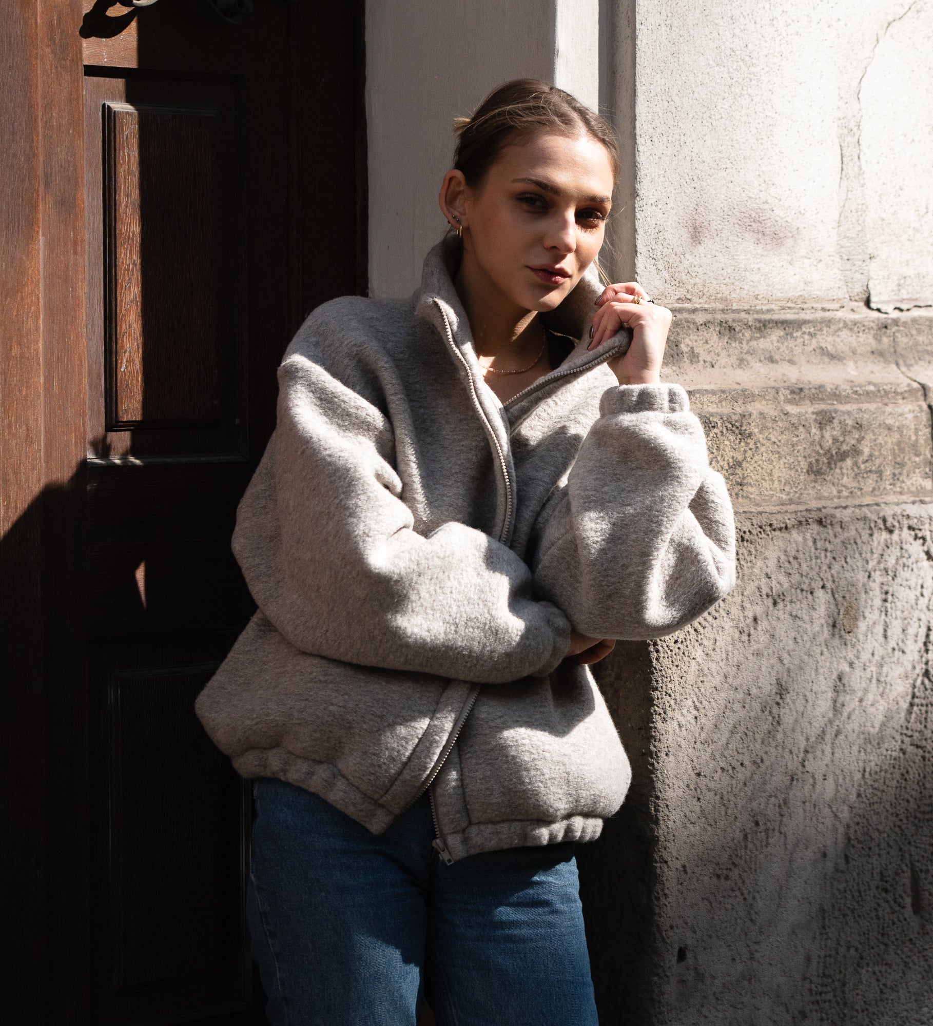 RIVIA Lekka bomberka z wełny merino i bawełny -  beżowa