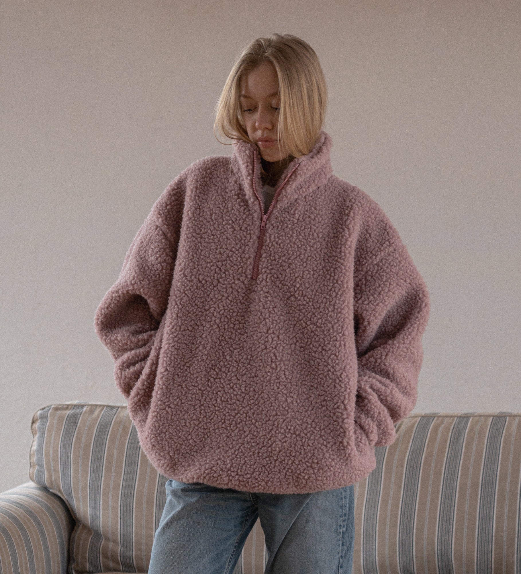 MYRRA Polar sherpa z wełny merino - pudrowy róż