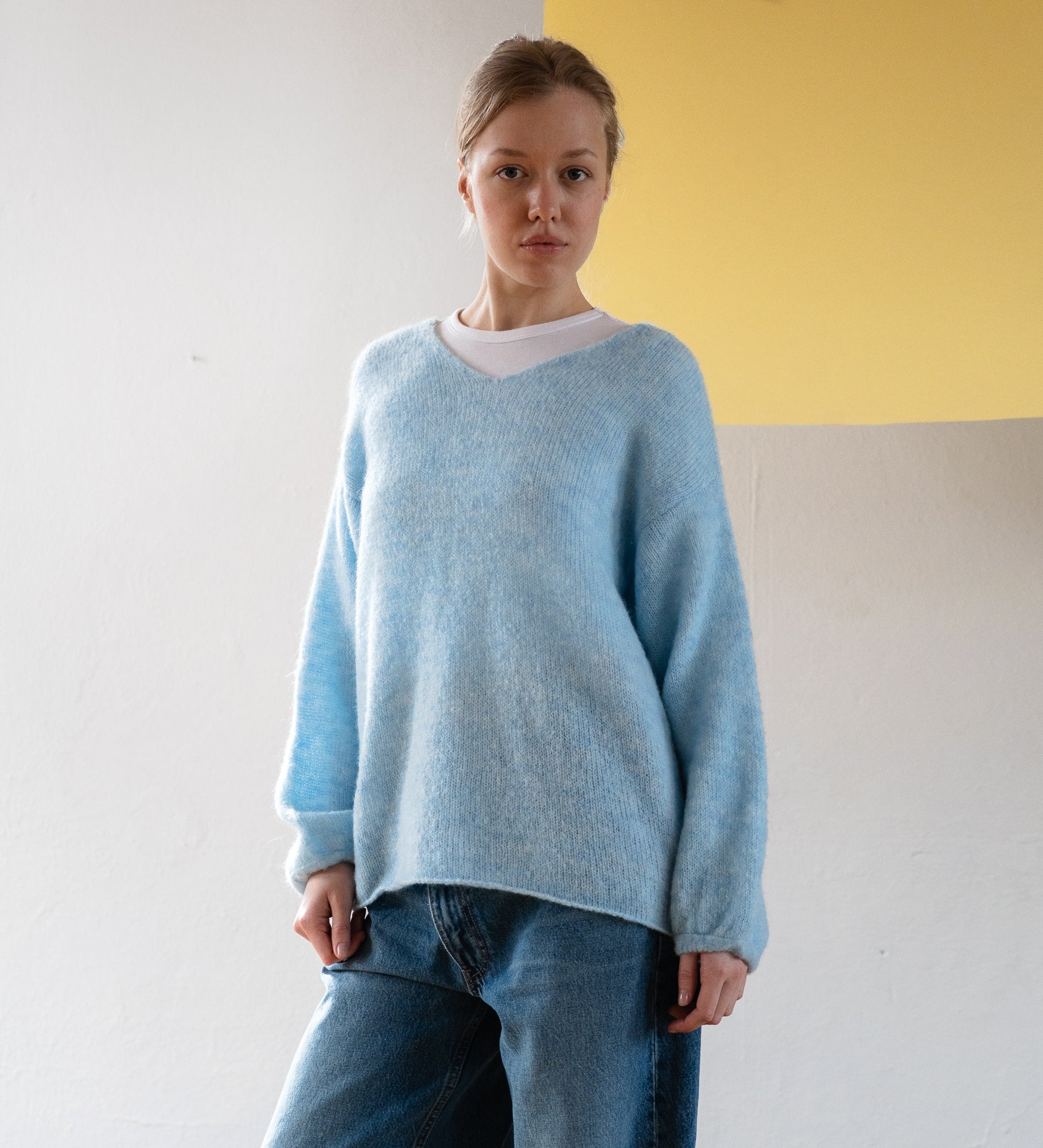 GEMMA 2.0 Lekki sweter z wełną i moherem - błękitny