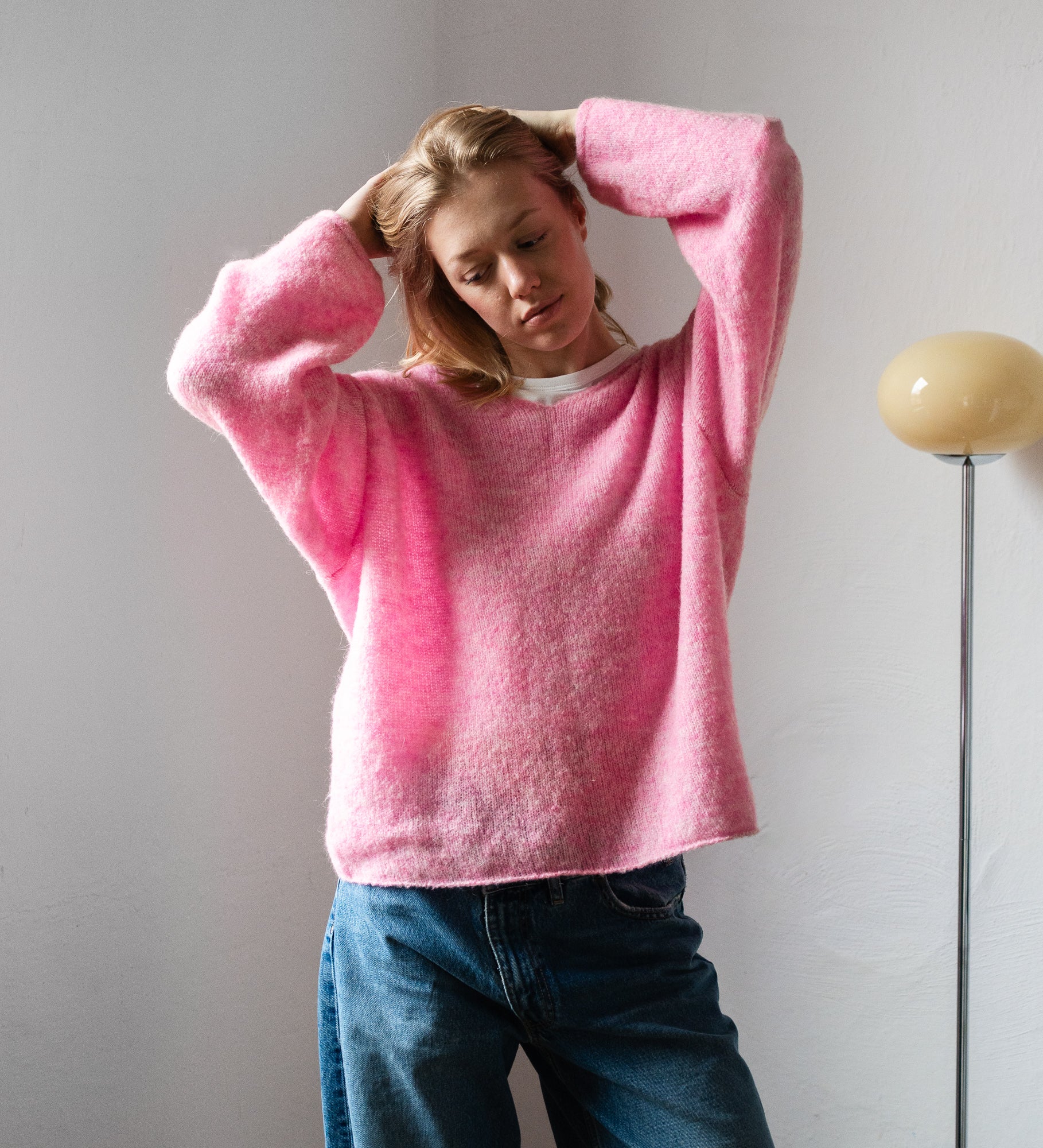 GEMMA 2.0 Lekki sweter z wełną i moherem - różowy