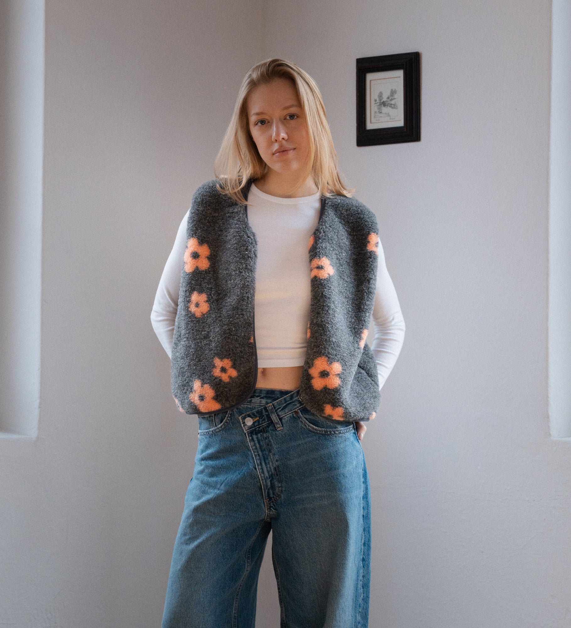 ULV Wełniana kamizelka merino - kwiatowa