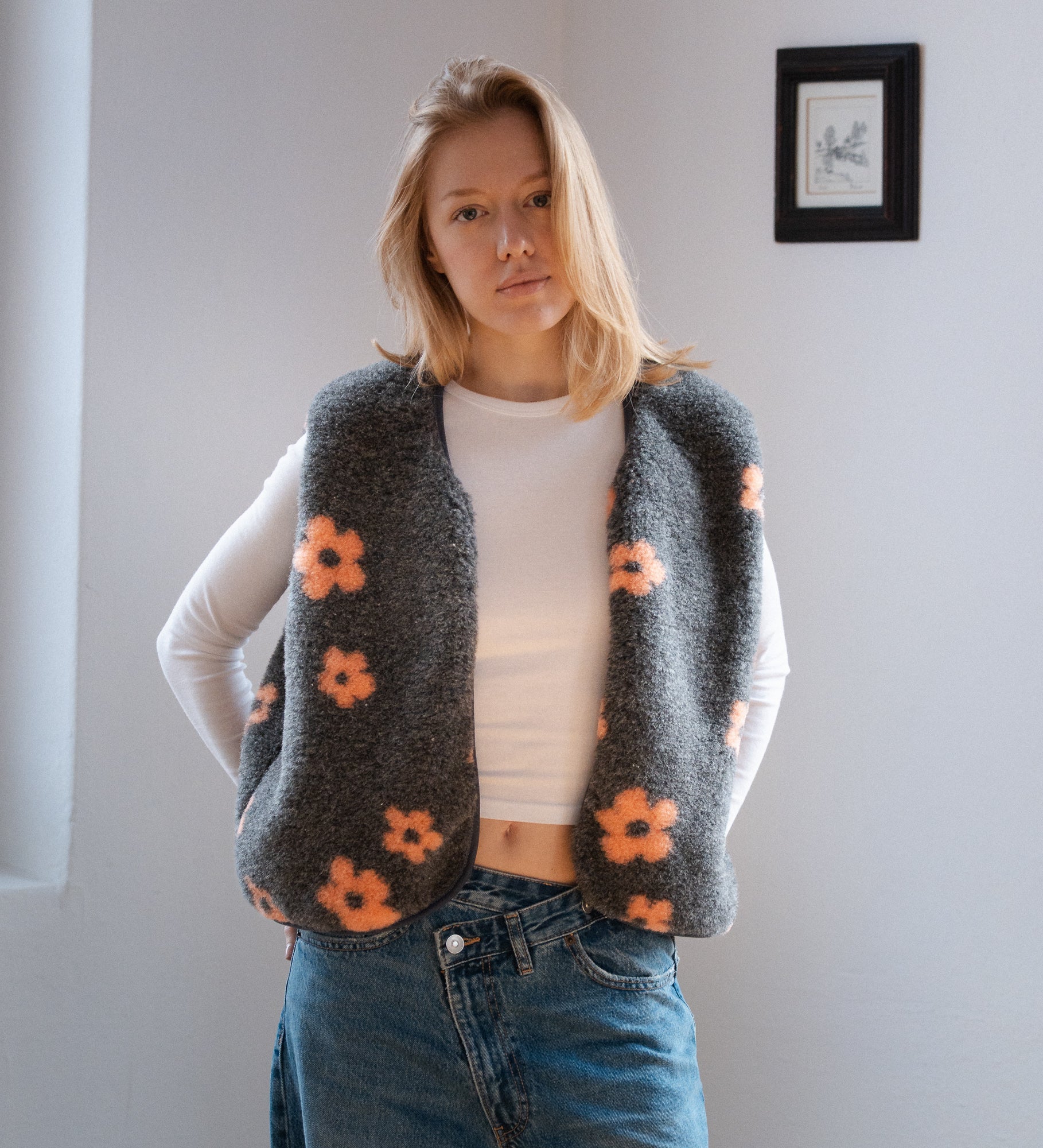 ULV Wełniana kamizelka merino - kwiatowa