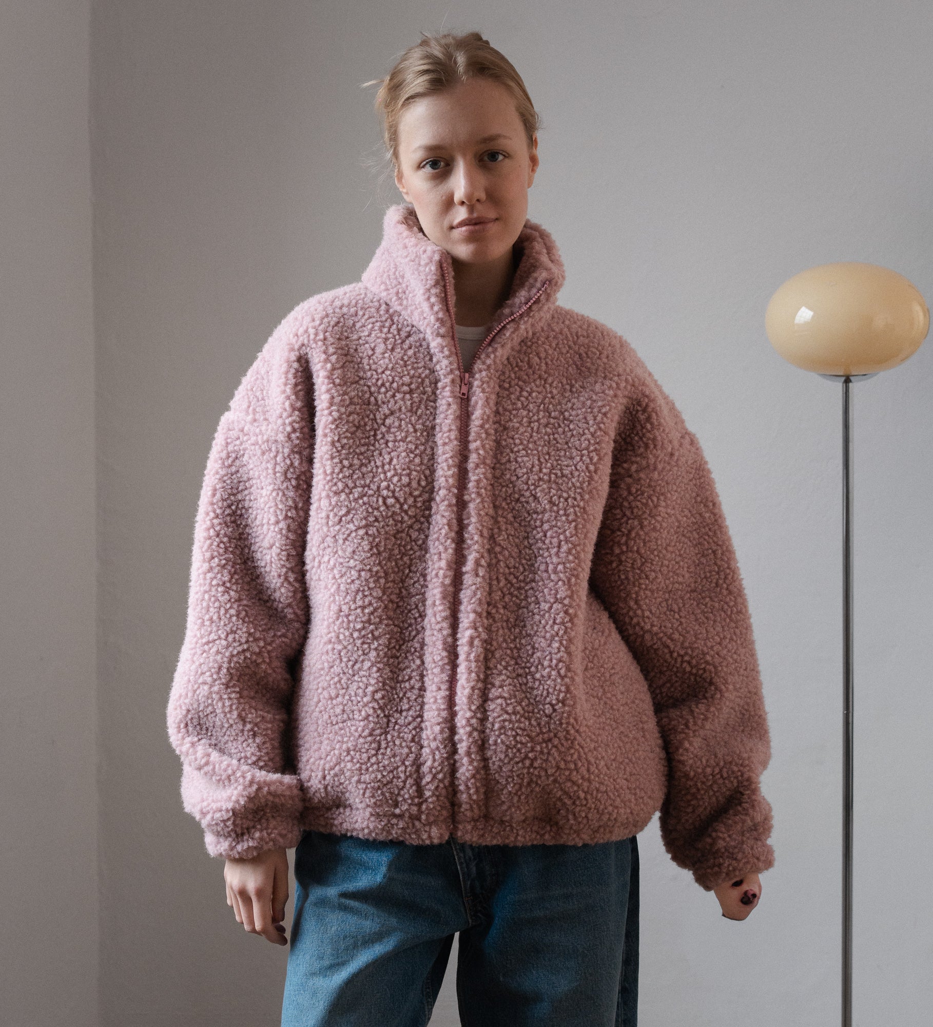 KORA Bomberka z wełny merino - pudrowy róż