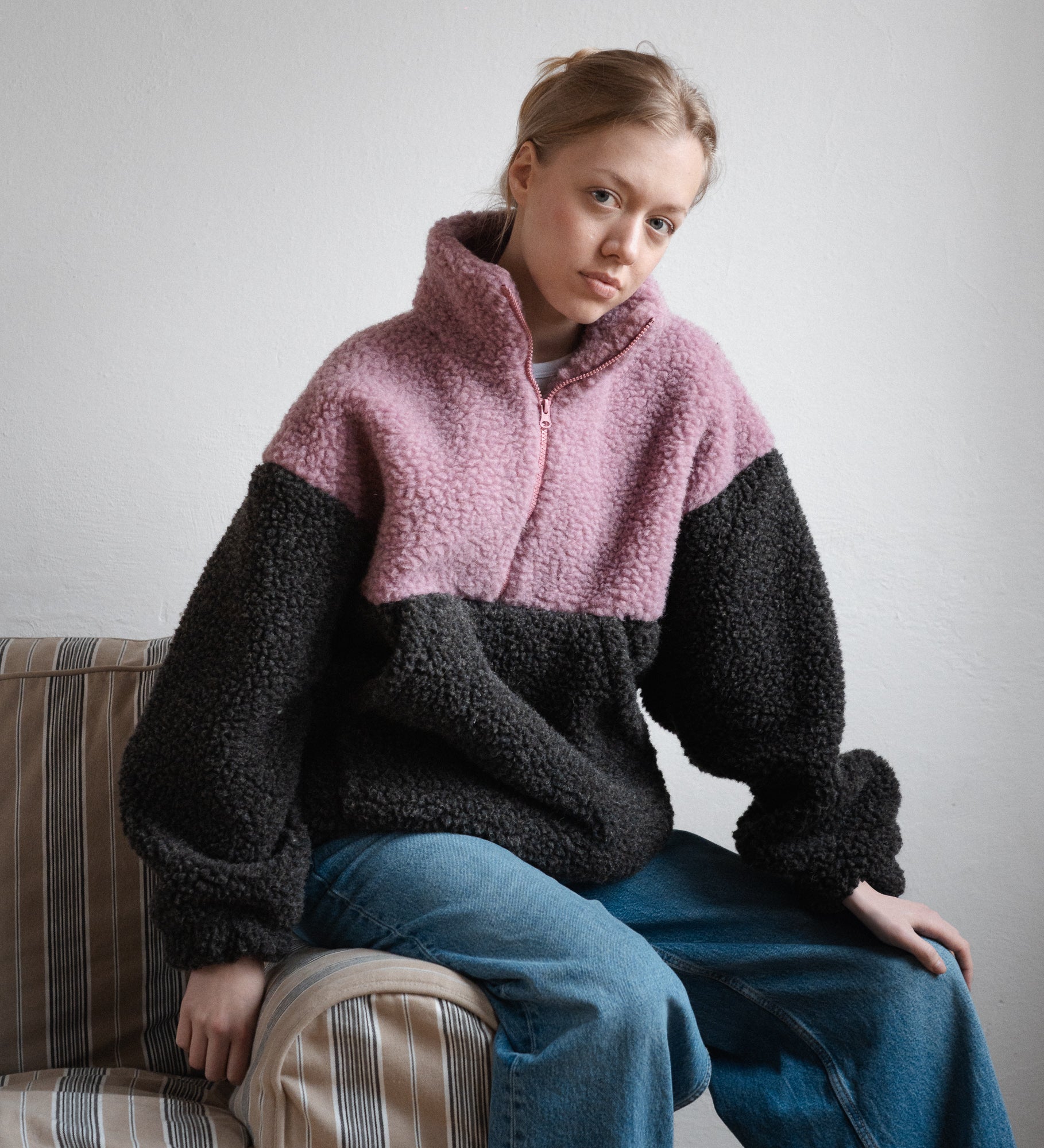 ESME Dwukolorowy polar z wełny merino - palony róż