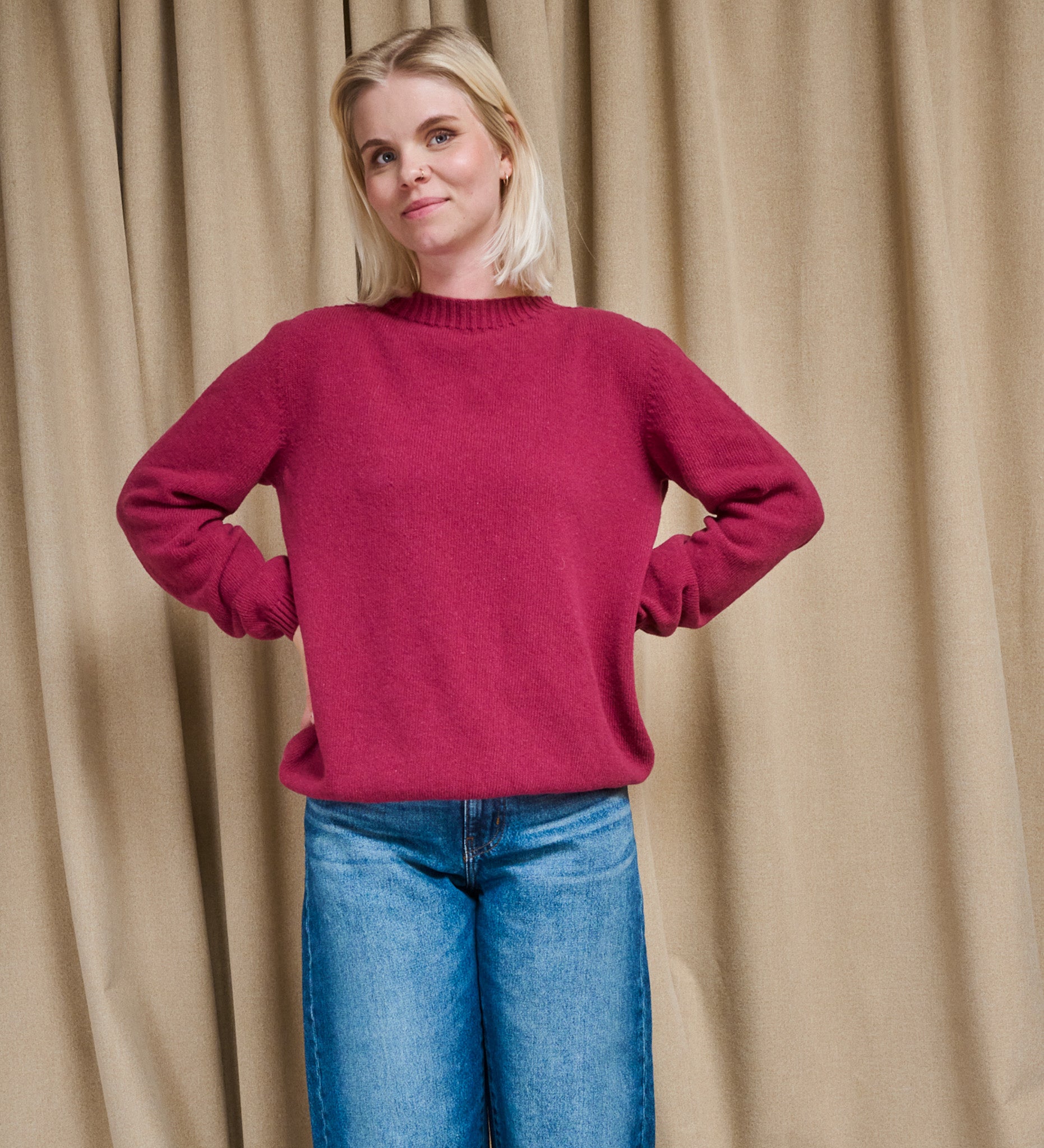 TYRA Klassischer Merinowollpullover - Getrocknete Himbeere