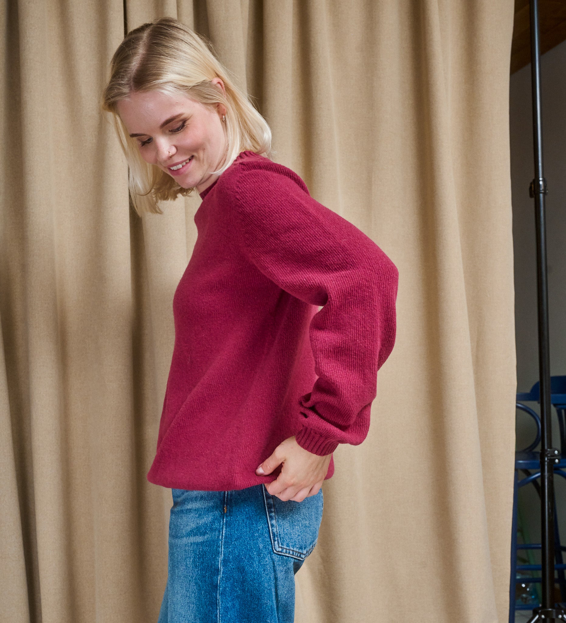 TYRA Klassischer Merinowollpullover - Getrocknete Himbeere