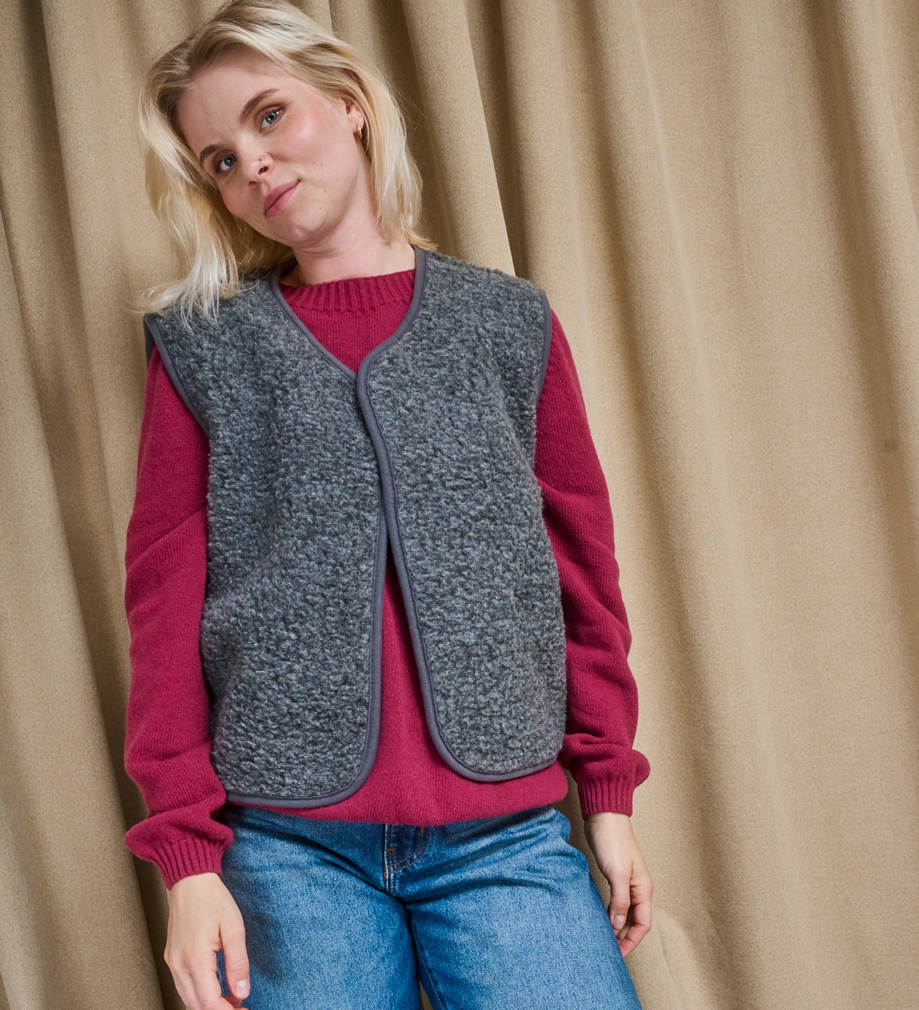 TYRA Klassischer Merinowollpullover - Getrocknete Himbeere