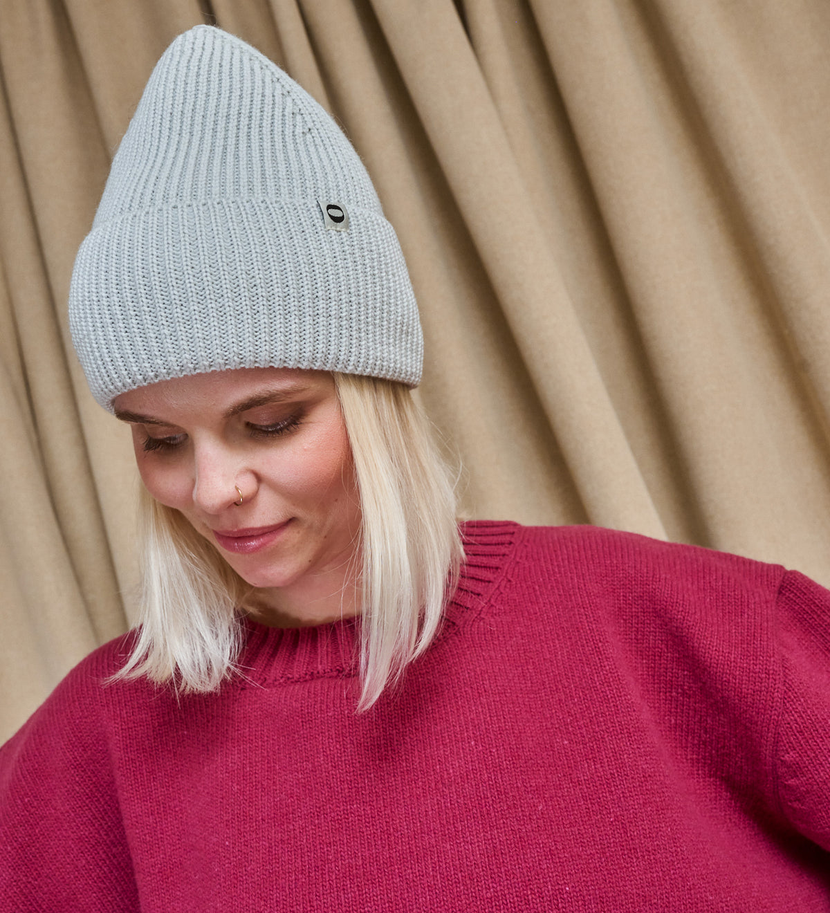 SIGRID Damenbündelmütze aus 100 % Merinowolle – blau