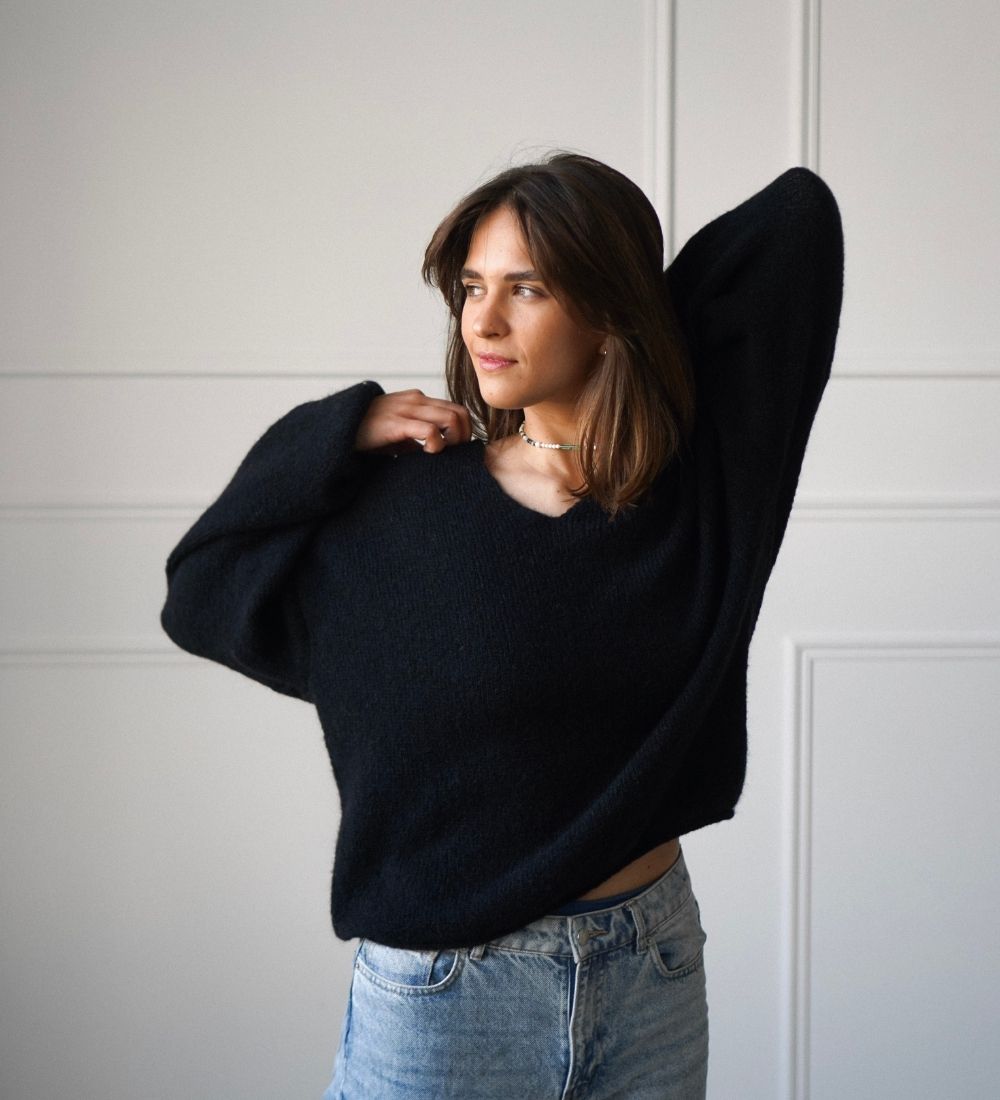 GEMMA Lekki sweter z wełną i moherem - czarny