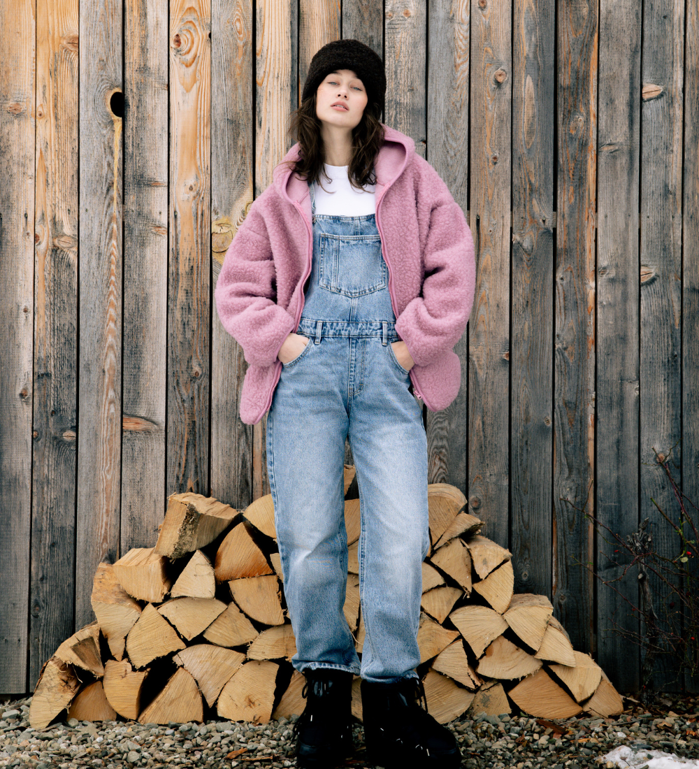 MIŚ Wełniana kurtka/bluza z kapturem - palony róż