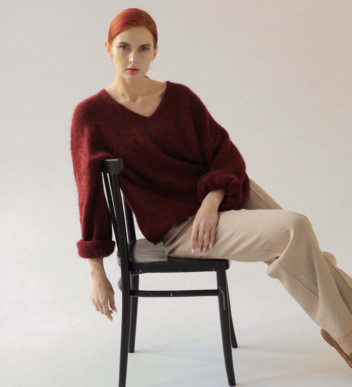 Sweter bordowy z wełną i moherem lekki