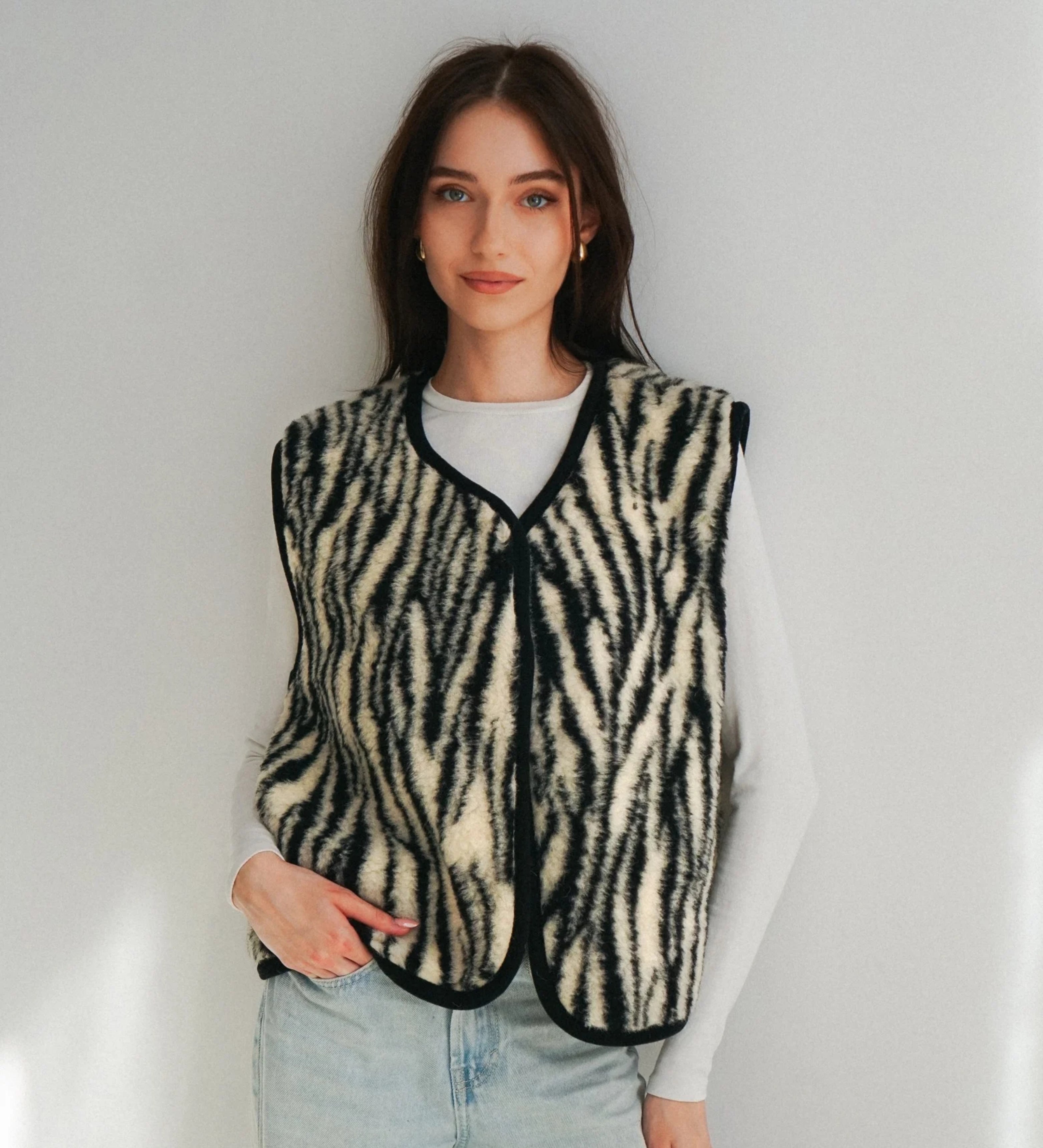 Kamizelka z wełny merino zebra