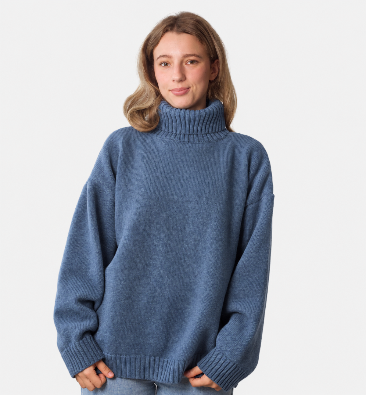 SAVA golf z wełny merino - sprany błękit