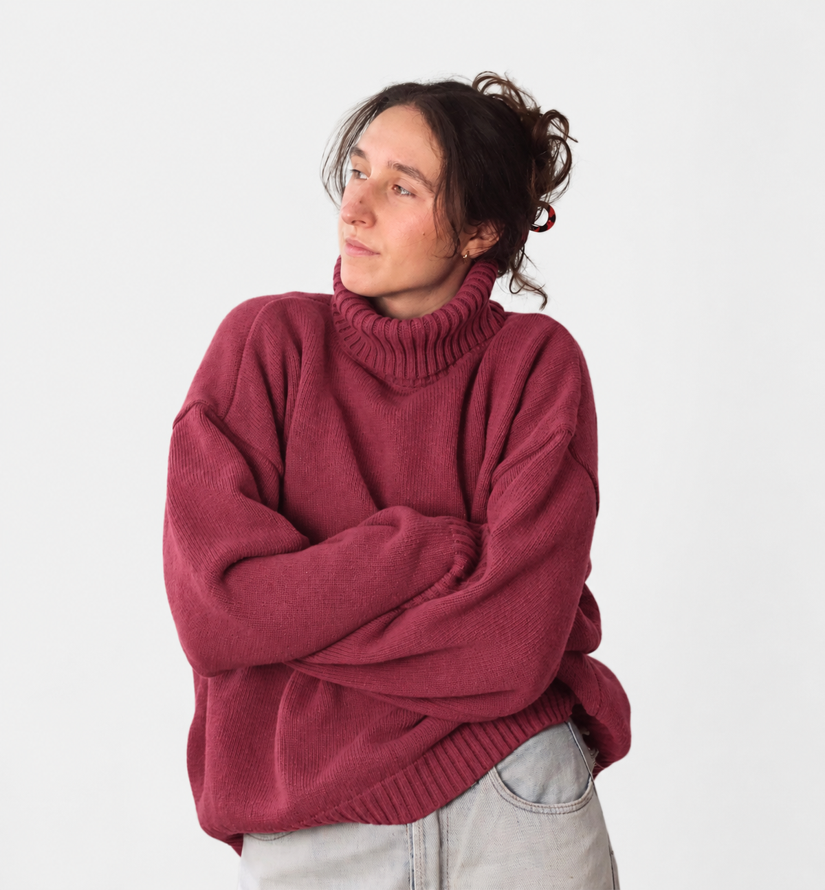 TYRA Klassischer Merinowollpullover - Getrocknete Himbeere