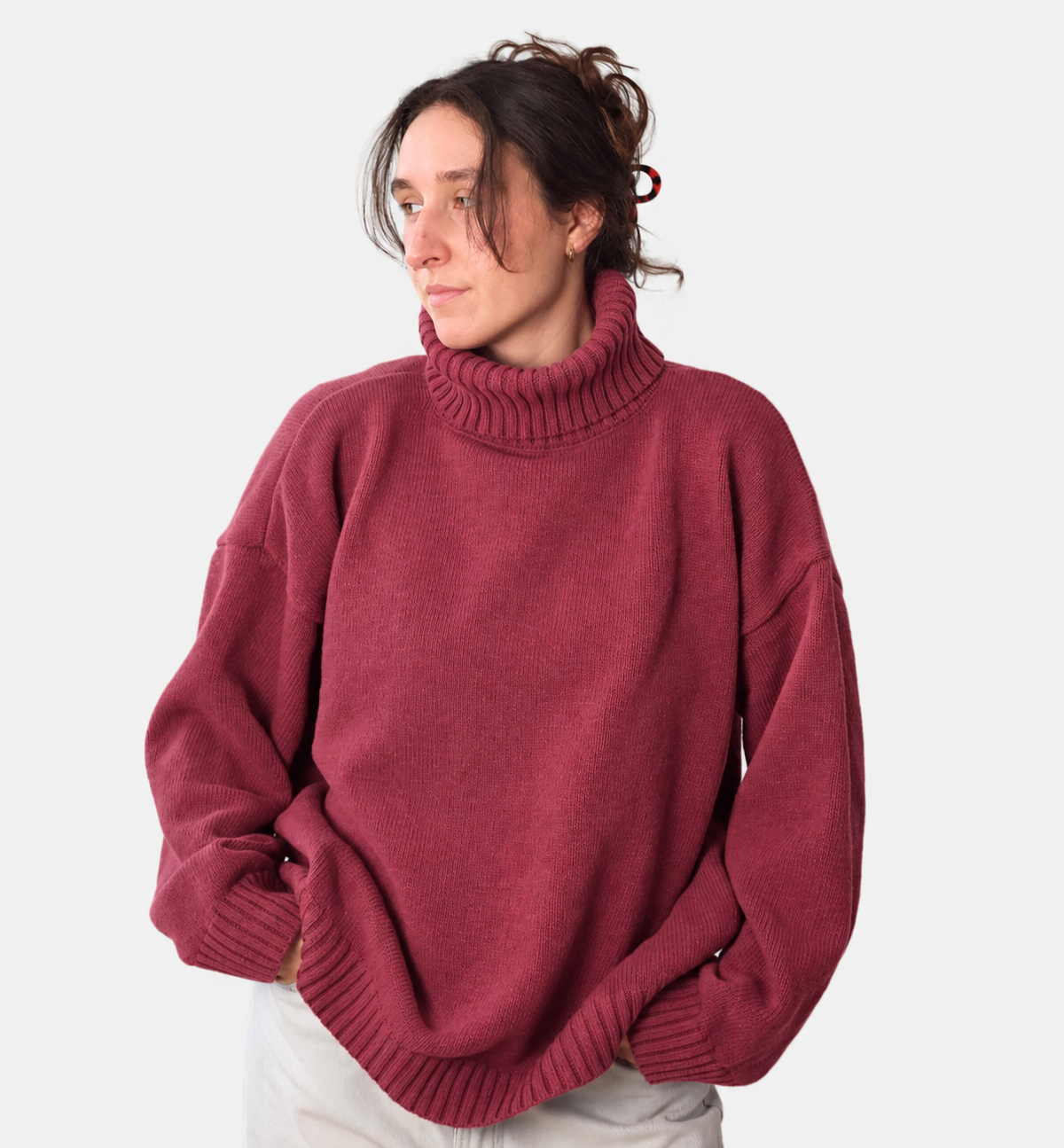 TYRA Klassischer Merinowollpullover - Getrocknete Himbeere